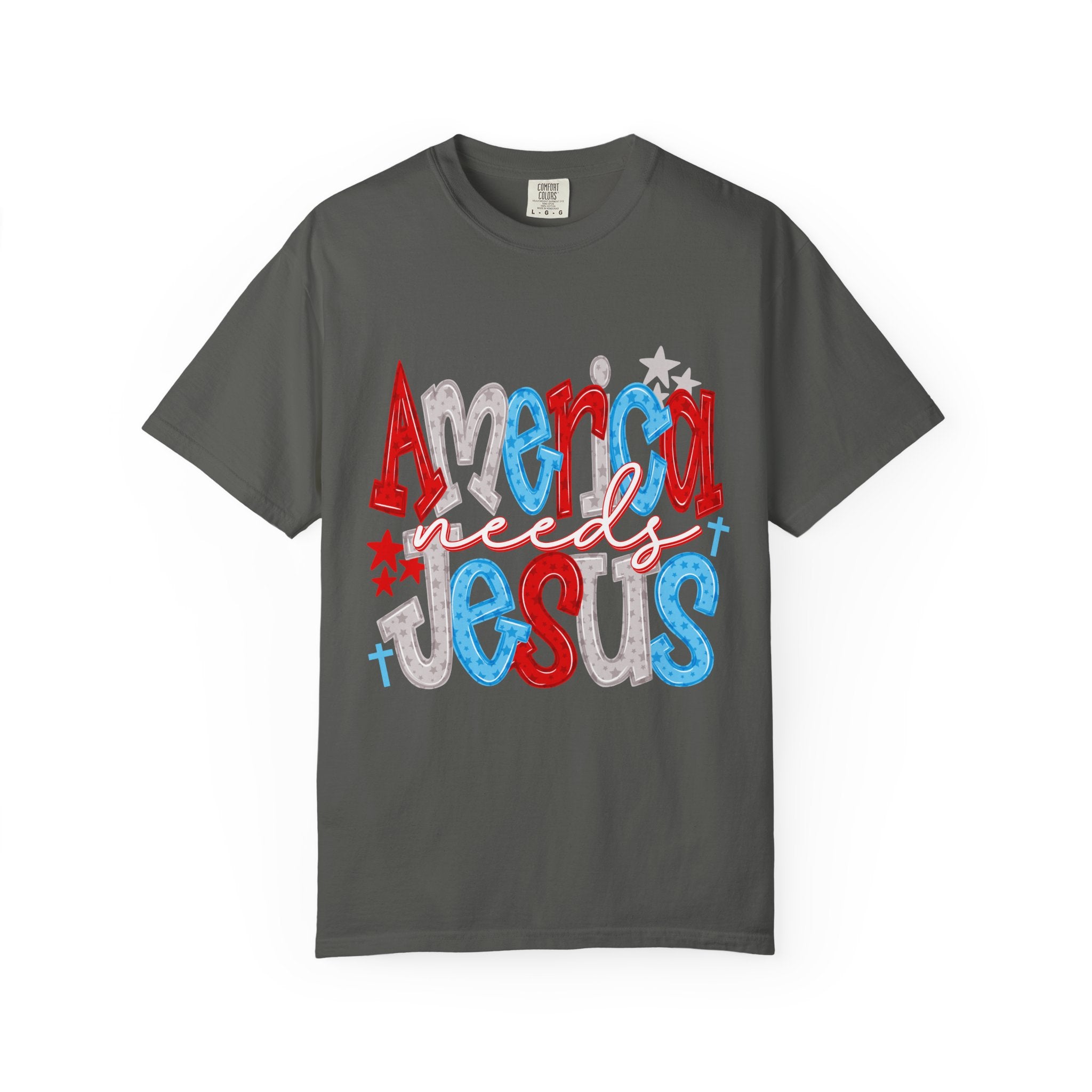 America needs Jesus T-Shirt - Patriotic Red White Blue Faith Tee