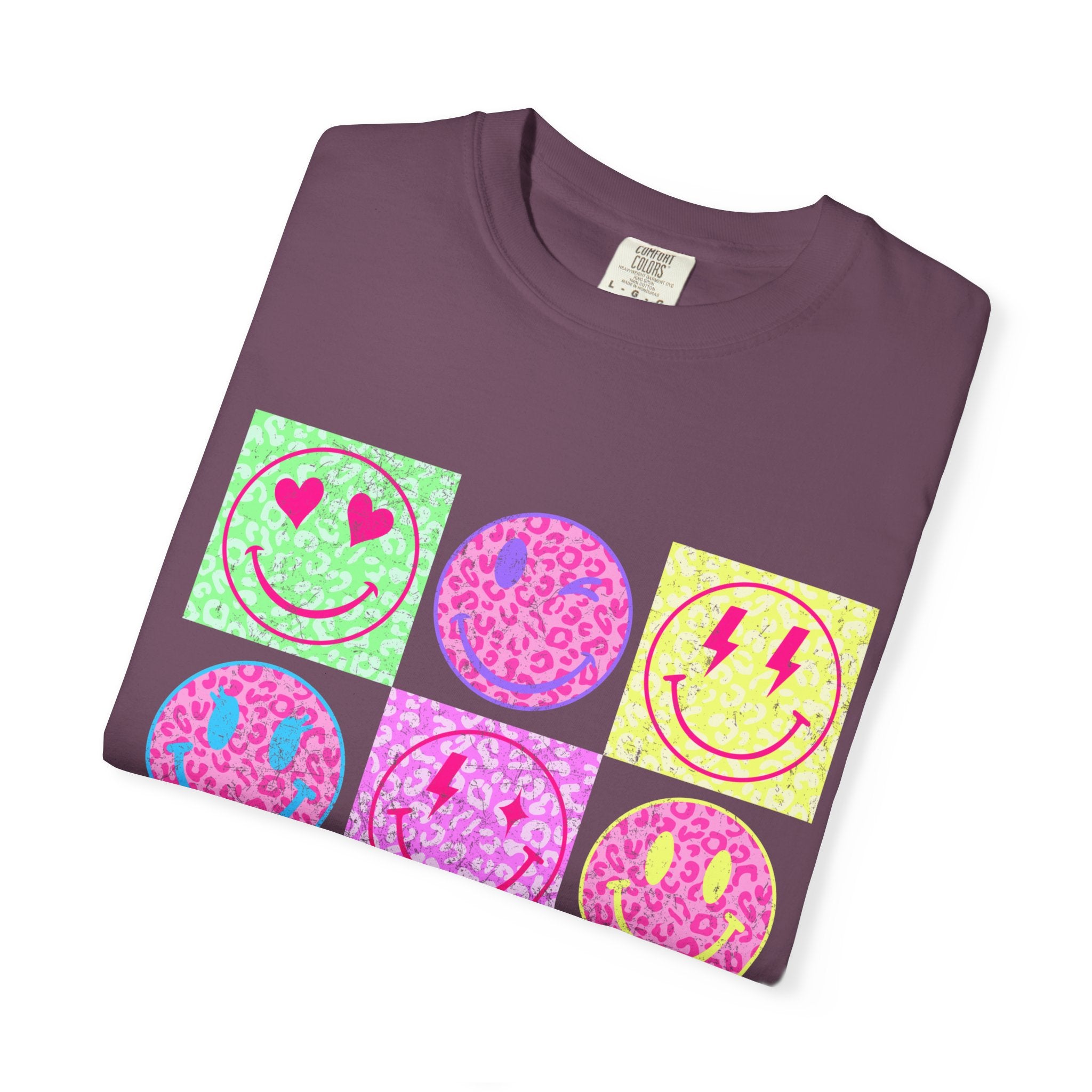 Neon Retro Smiley Grid T-Shirt