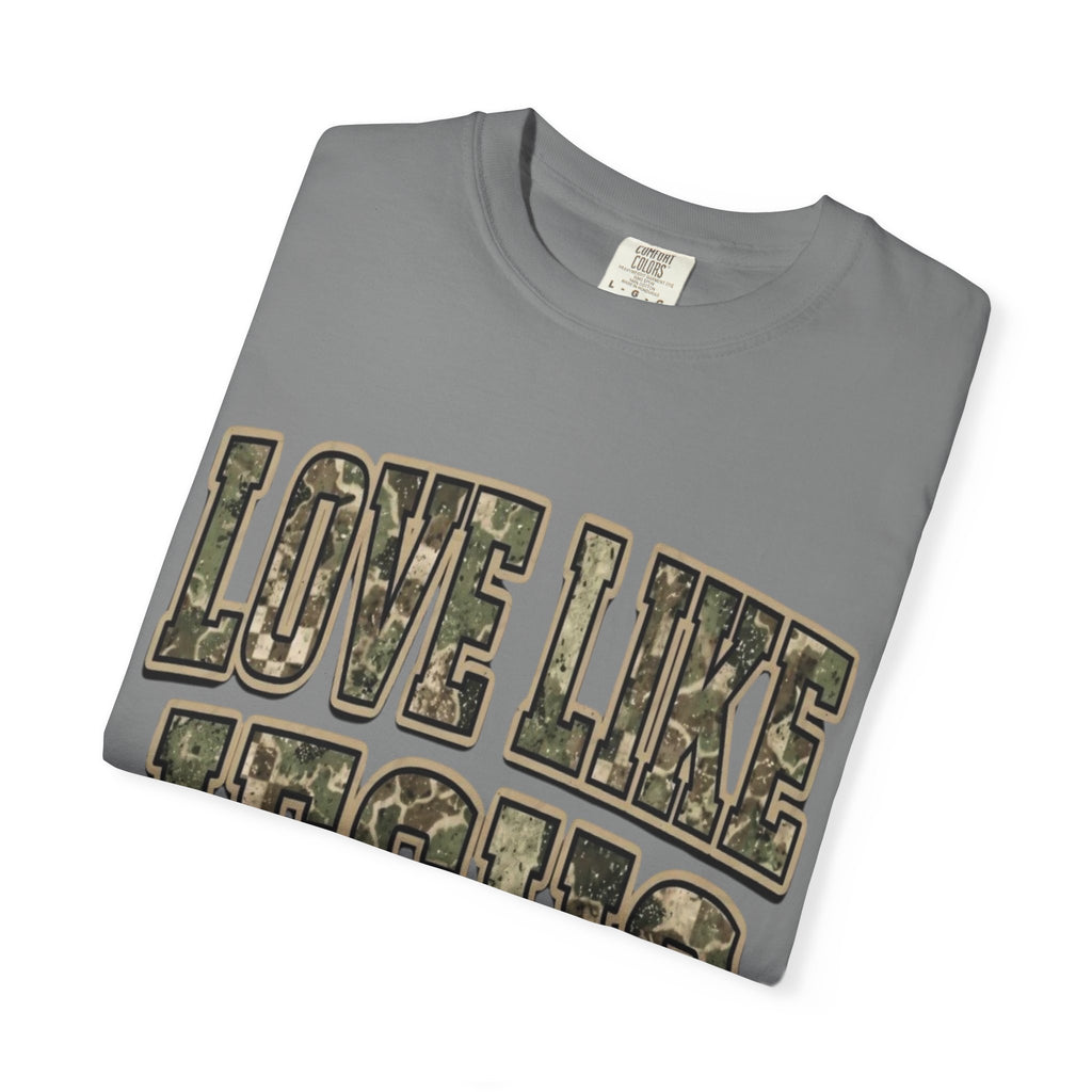 Love Like Jesus camo text T-shirt | Christian faith shirt