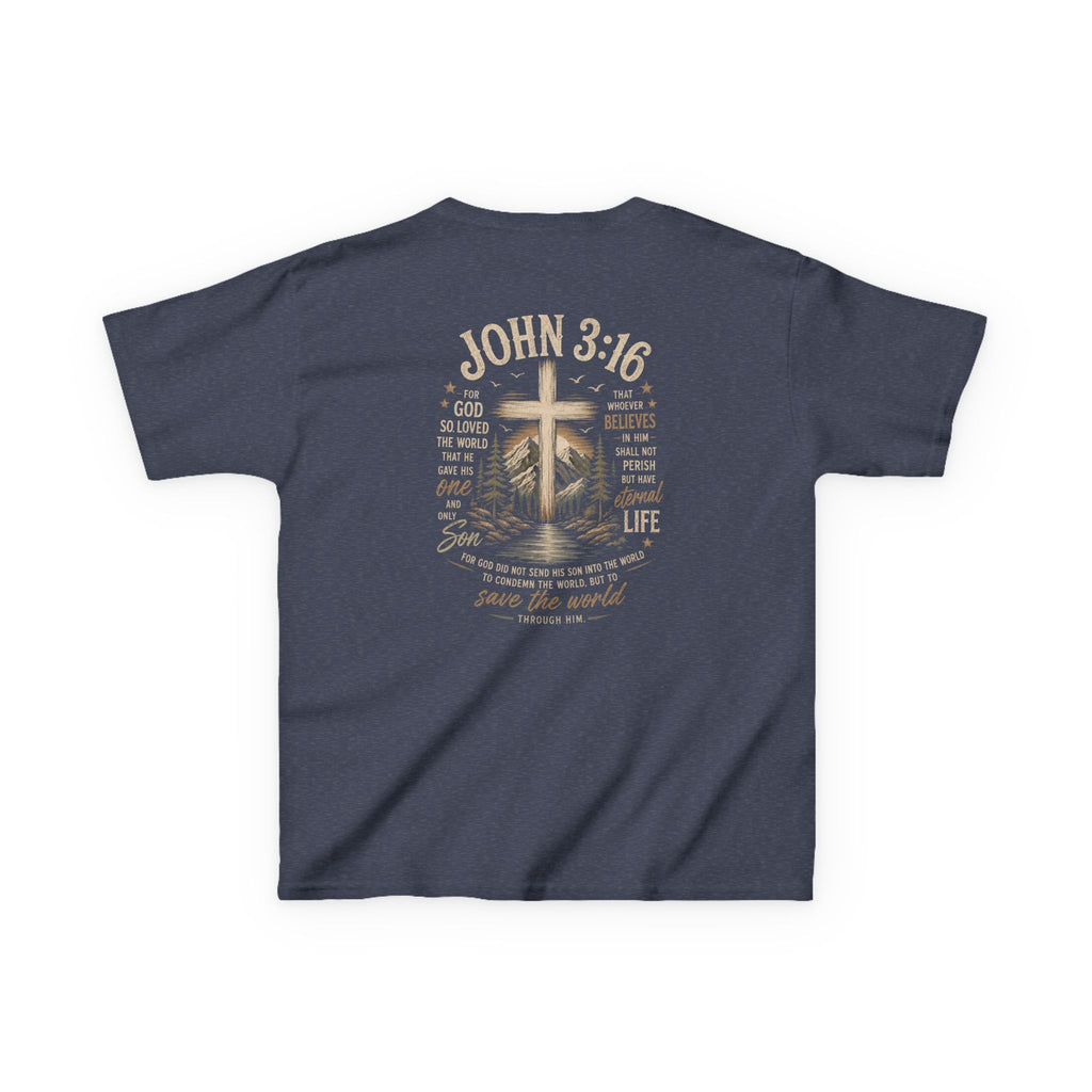 Kids T-Shirt — John 3:16 Cross Design Christian Youth Tee