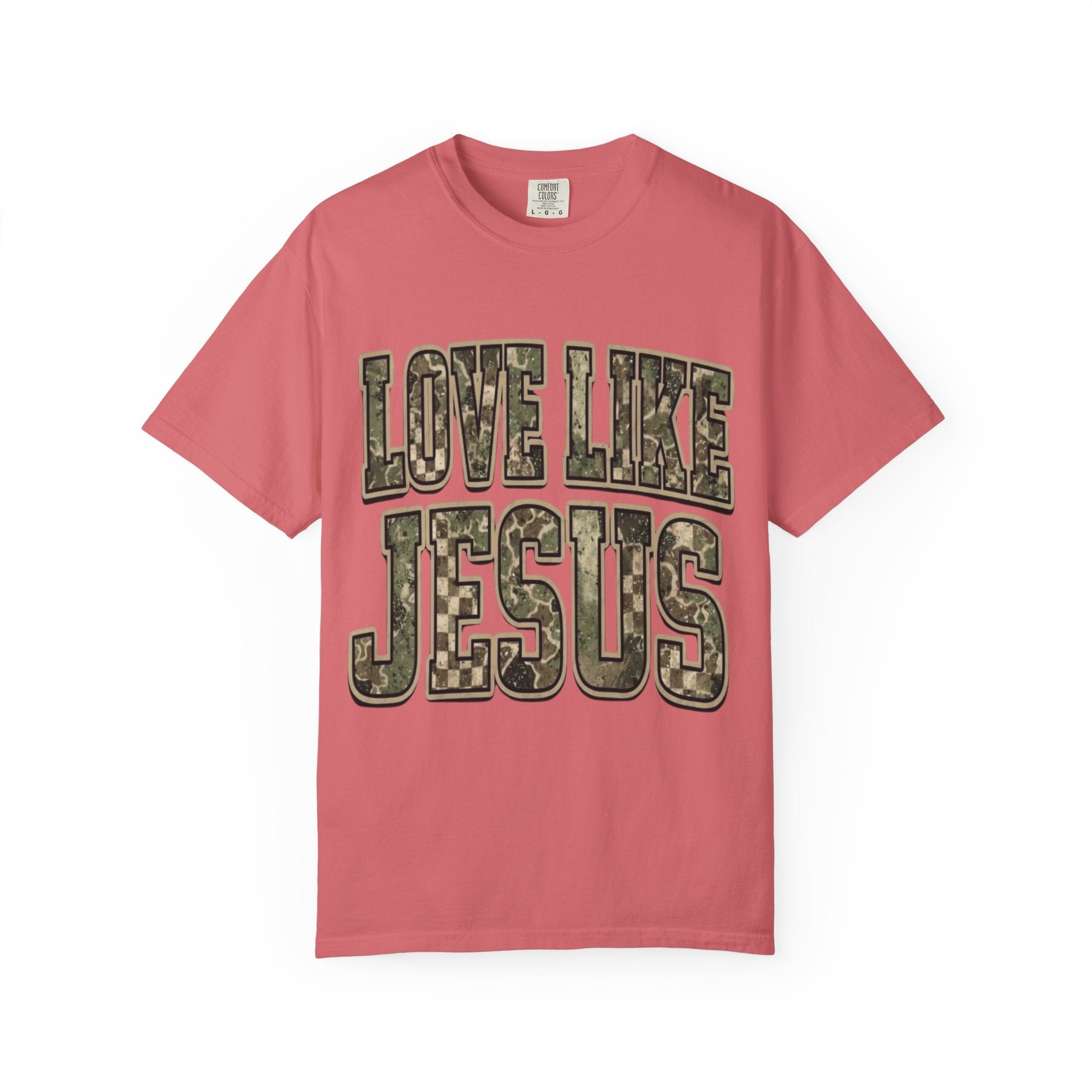 Love Like Jesus camo text T-shirt | Christian faith shirt