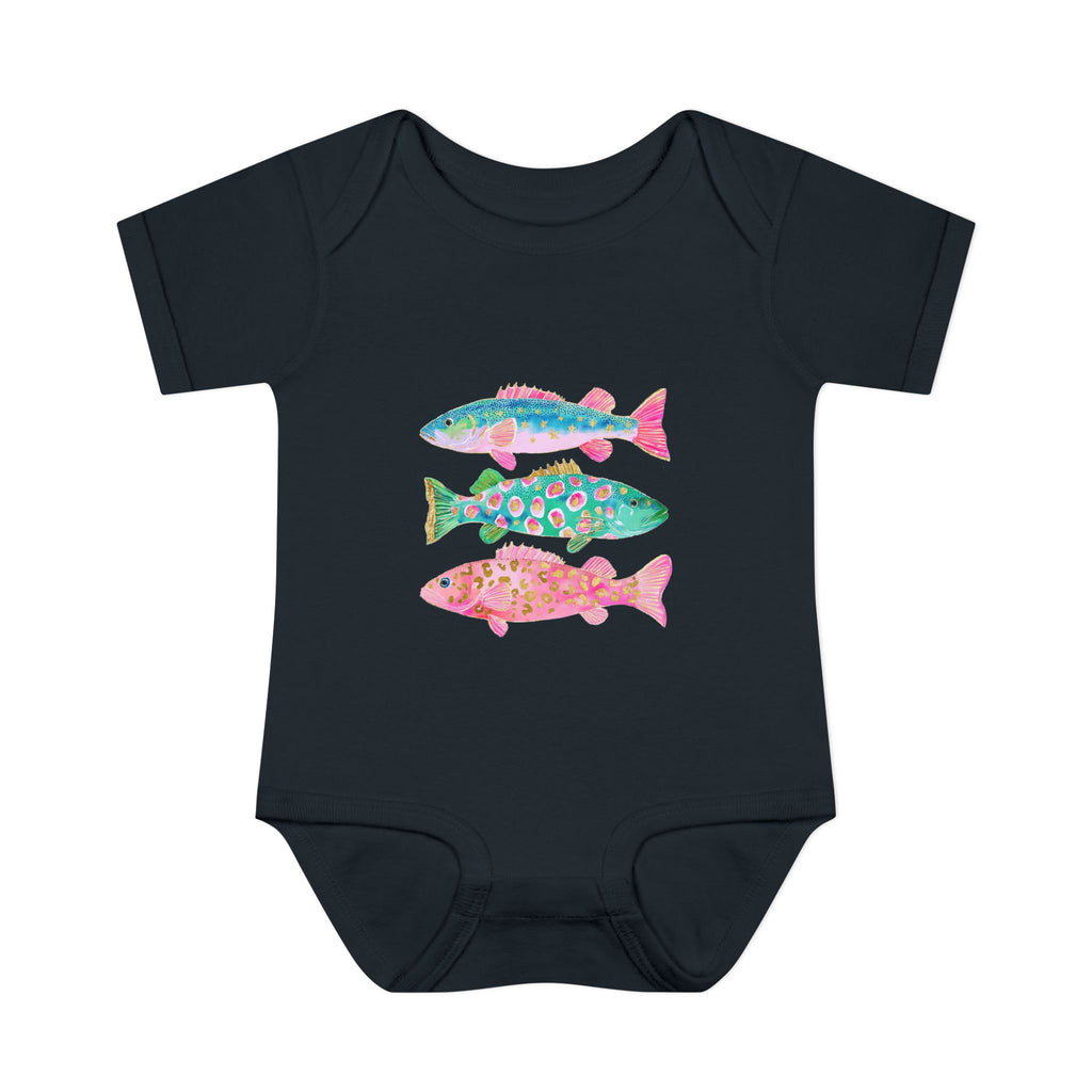 Baby Bodysuit — Colorful Watercolor Fish Onesie for Infants