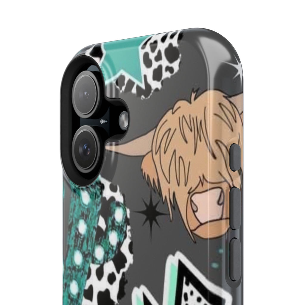 Teal Pop-Art Pattern Phone Case — Impact-Resistant iPhone Cover with Lightning & Leopard Graphics