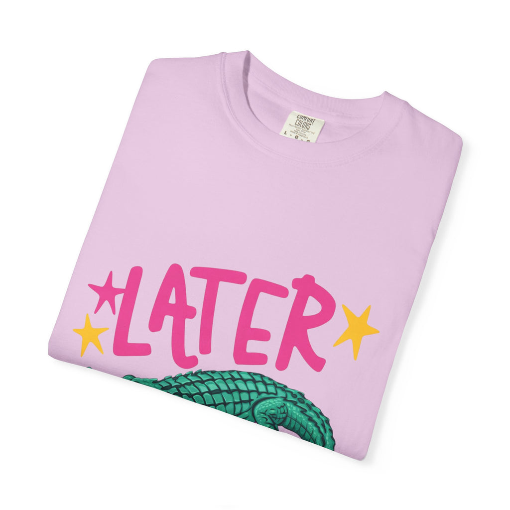 Later/After While Alligator T-Shirt — Retro Pink & Teal Graphic Tee