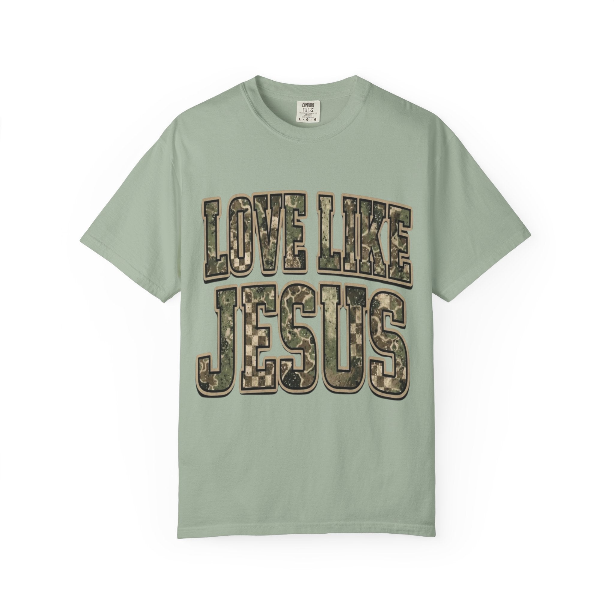 Love Like Jesus camo text T-shirt | Christian faith shirt