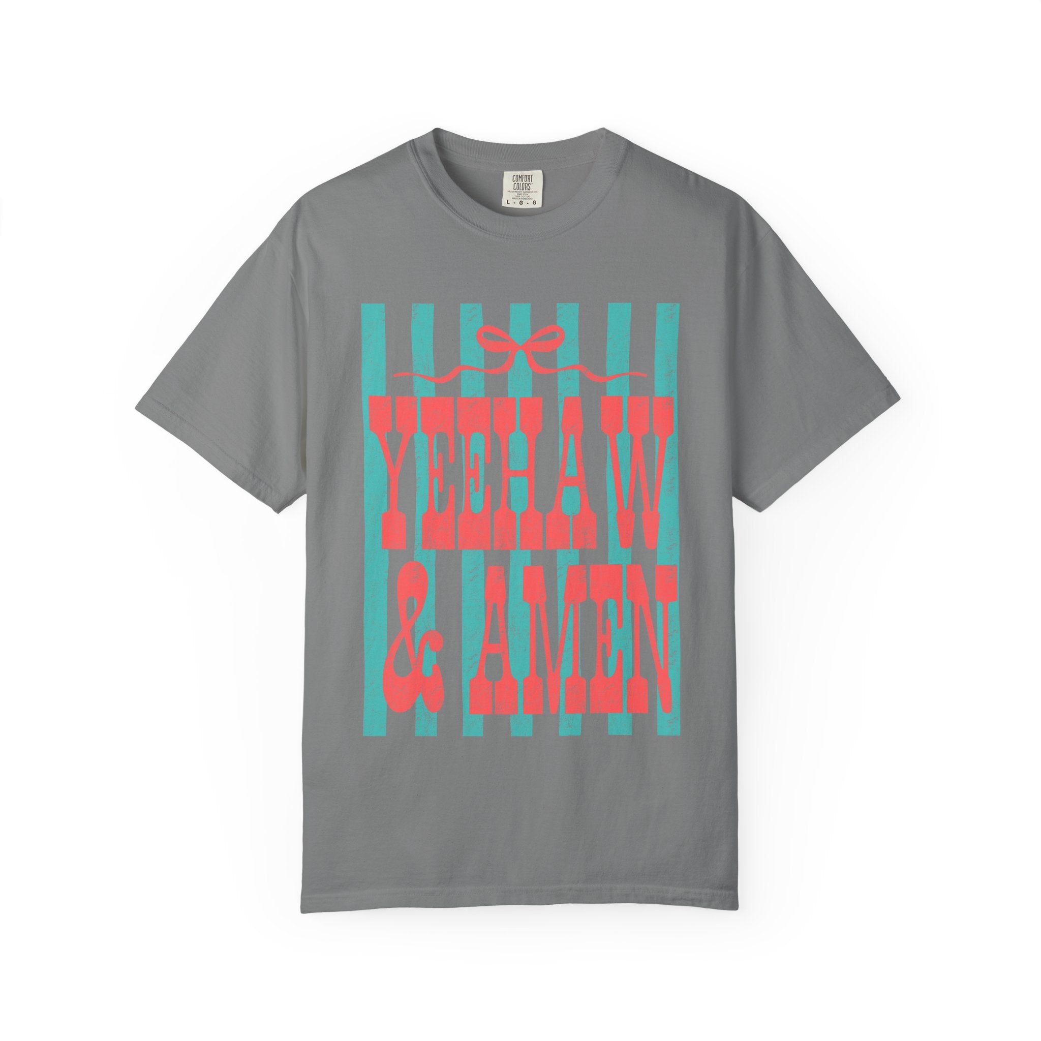 Yeehaw & Amen Graphic T-Shirt — Western Stripes Cowboy Faith Tee