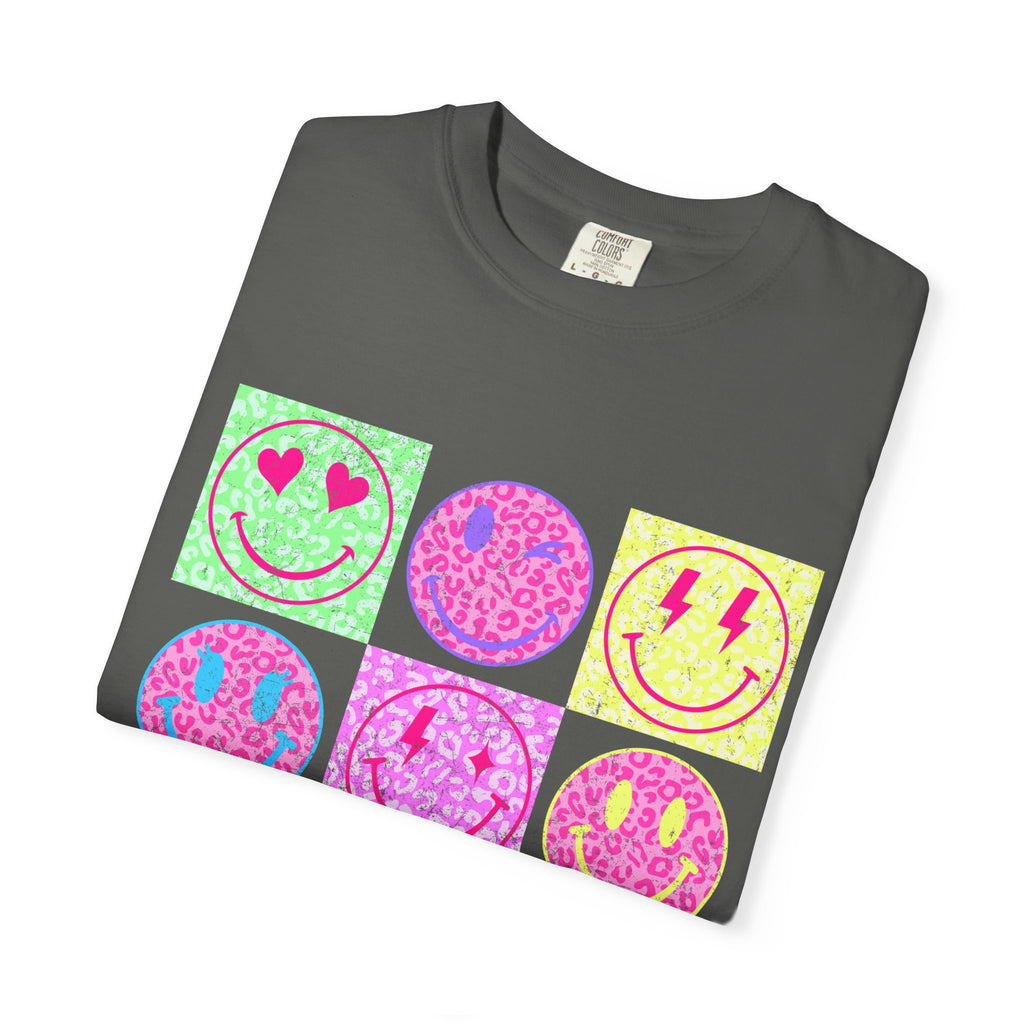 Neon Retro Smiley Grid T-Shirt