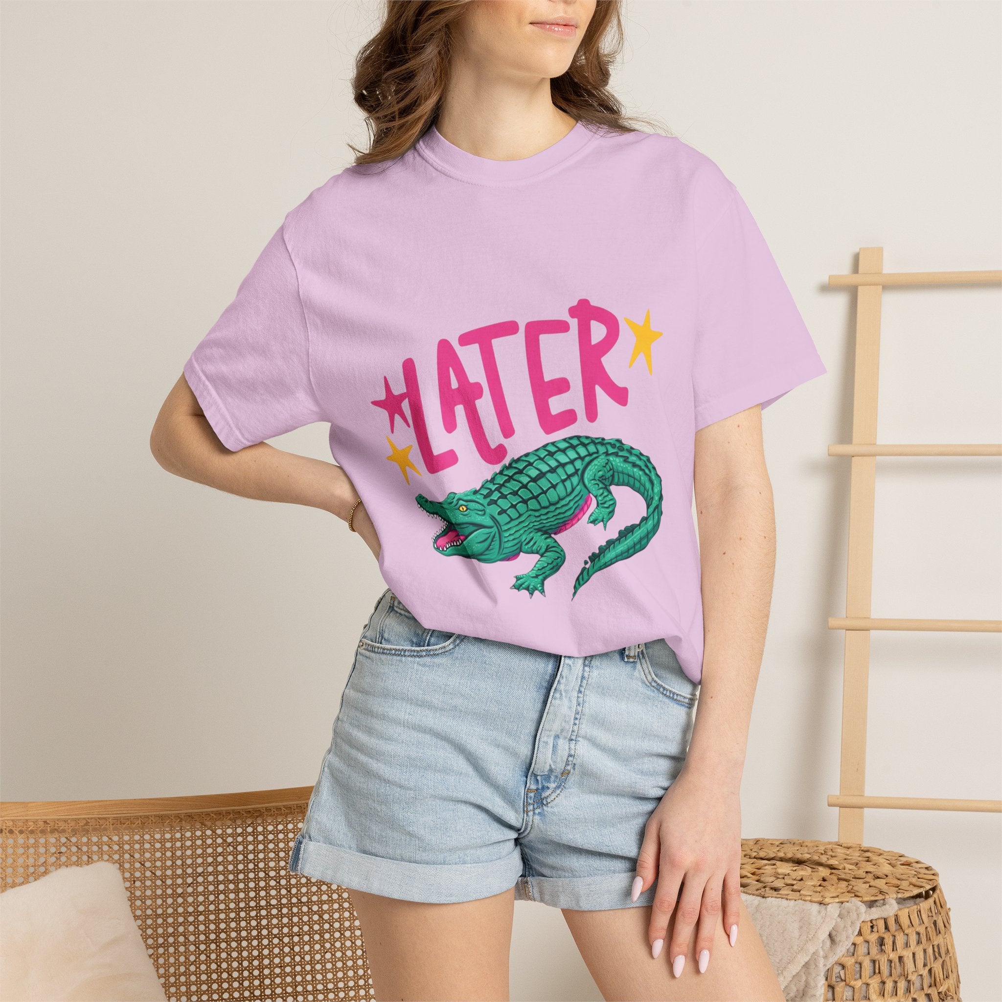 Later/After While Alligator T-Shirt — Retro Pink & Teal Graphic Tee
