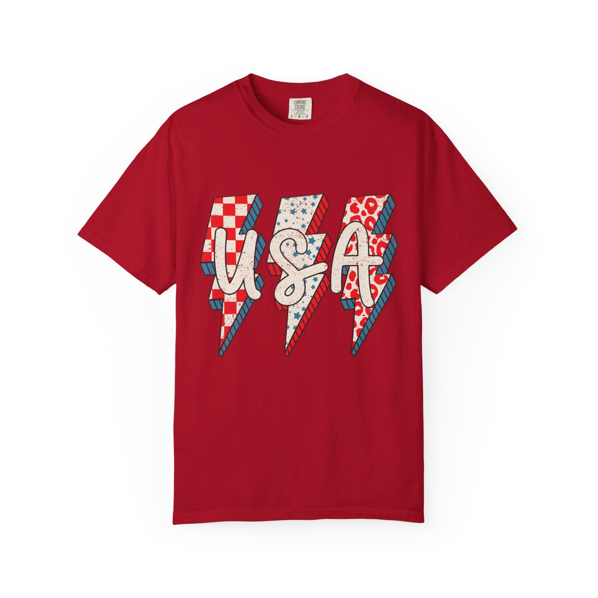 USA Lightning Bolt Graphic T-Shirt — Patriotic 4th of July Tee