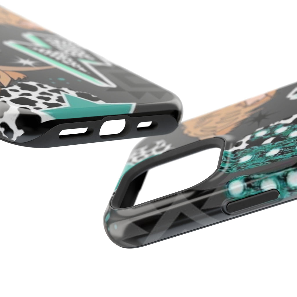 Teal Pop-Art Pattern Phone Case — Impact-Resistant iPhone Cover with Lightning & Leopard Graphics