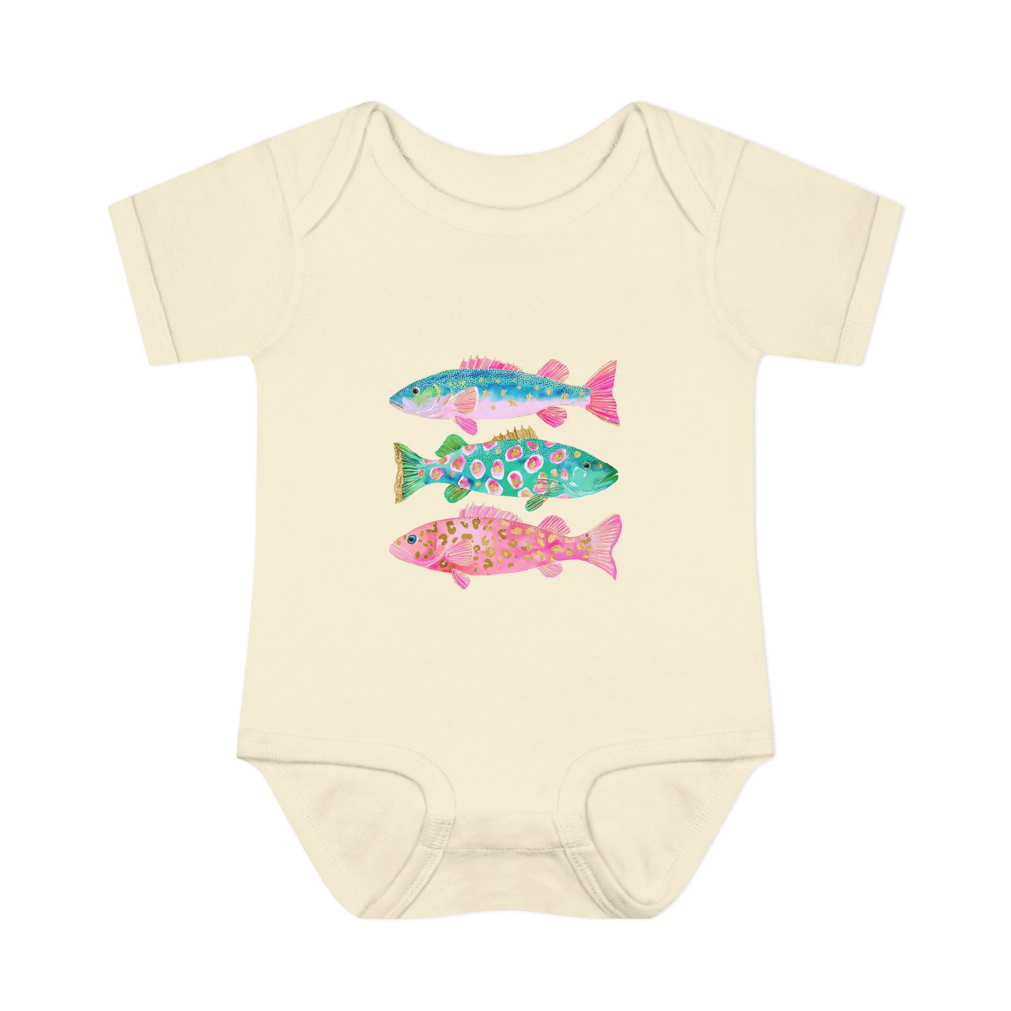 Baby Bodysuit — Colorful Watercolor Fish Onesie for Infants