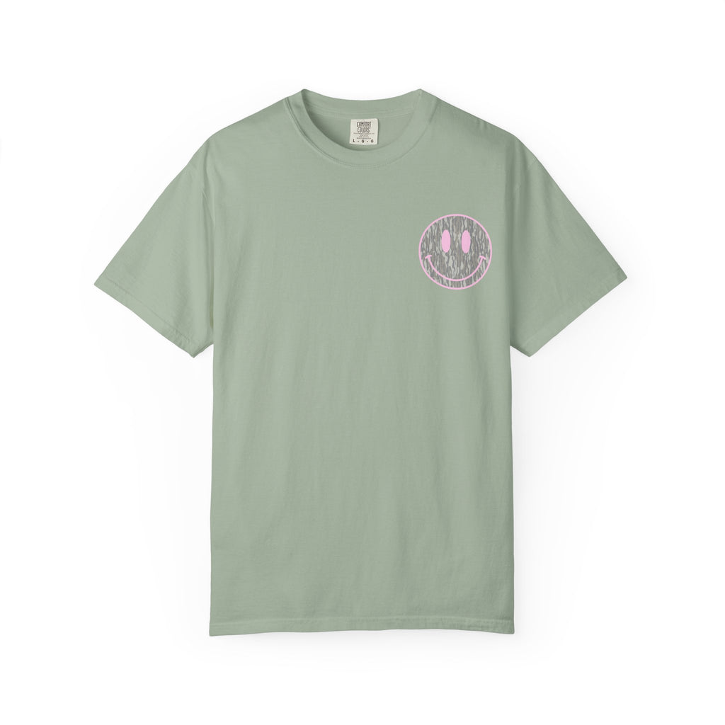 Smiley Camo T-Shirt — Pink Outline Woodland Smile Graphic Tee