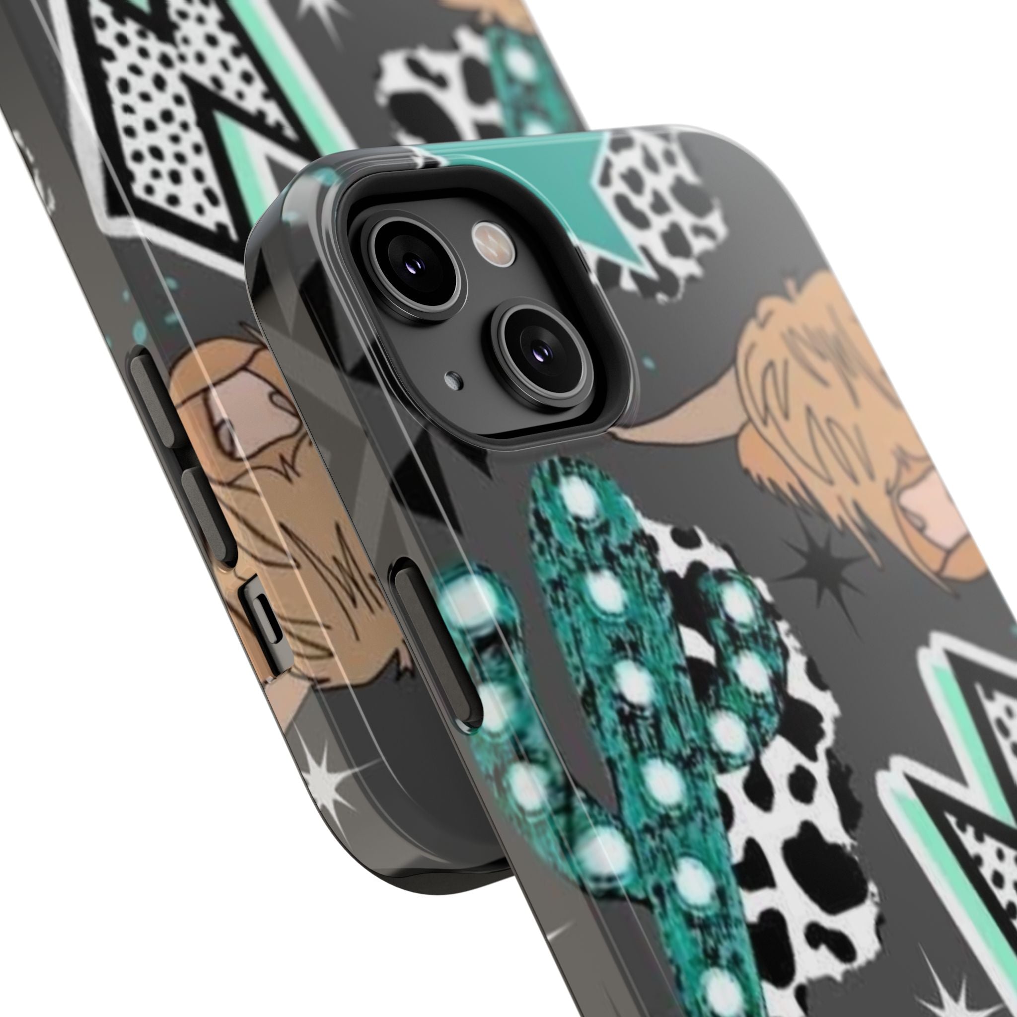 Teal Pop-Art Pattern Phone Case — Impact-Resistant iPhone Cover with Lightning & Leopard Graphics