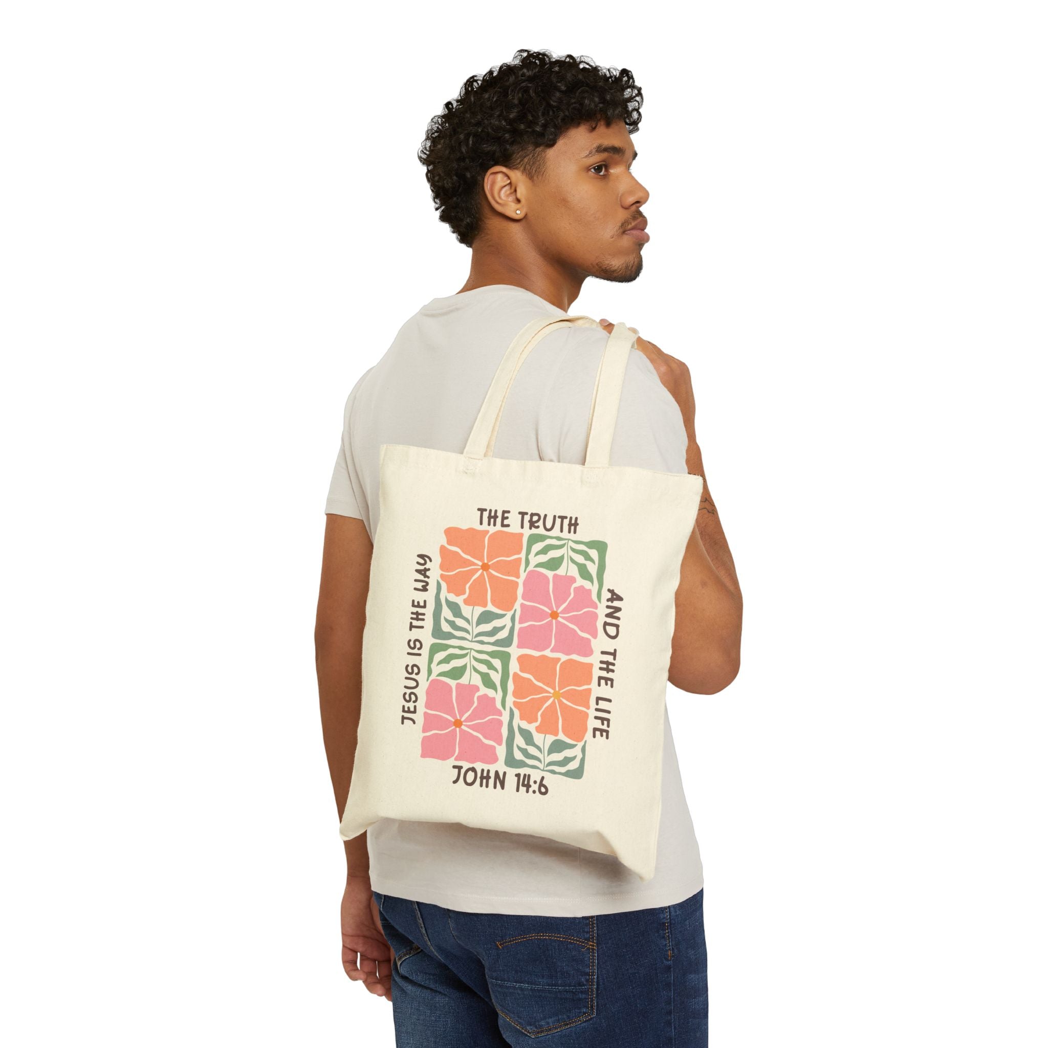 John 14:6 Floral Tote Bag – "The Truth and the Life" Canvas Shopper