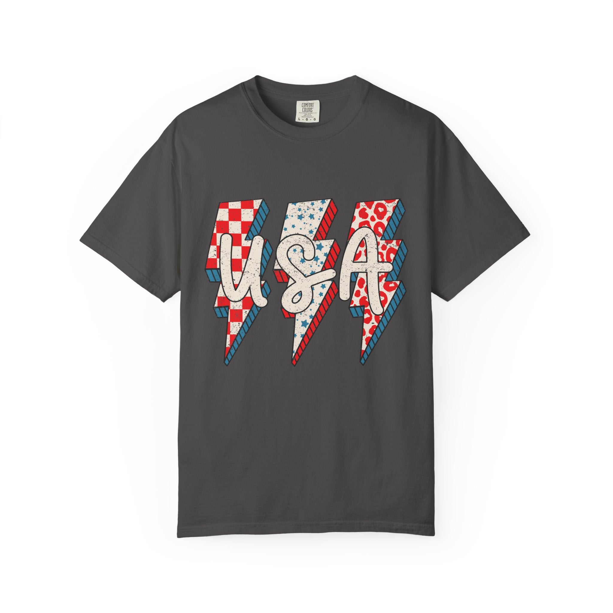 USA Lightning Bolt Graphic T-Shirt — Patriotic 4th of July Tee