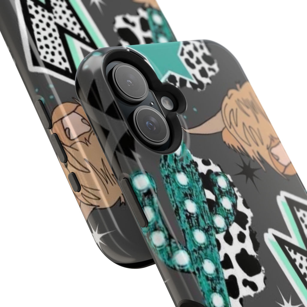 Teal Pop-Art Pattern Phone Case — Impact-Resistant iPhone Cover with Lightning & Leopard Graphics