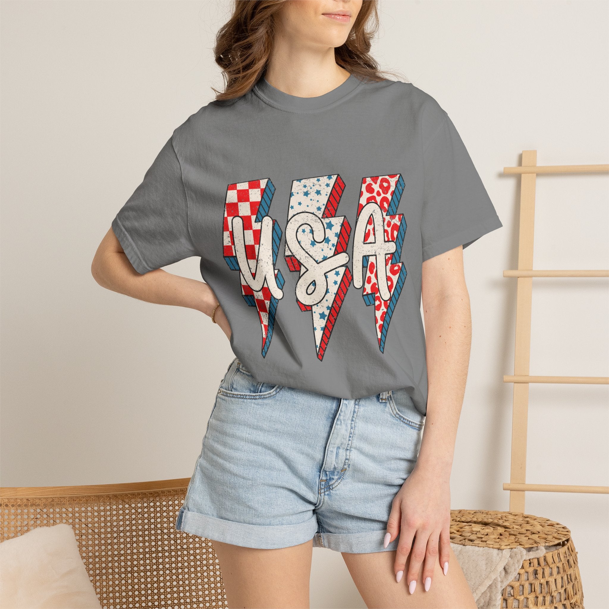 USA Lightning Bolt Graphic T-Shirt — Patriotic 4th of July Tee