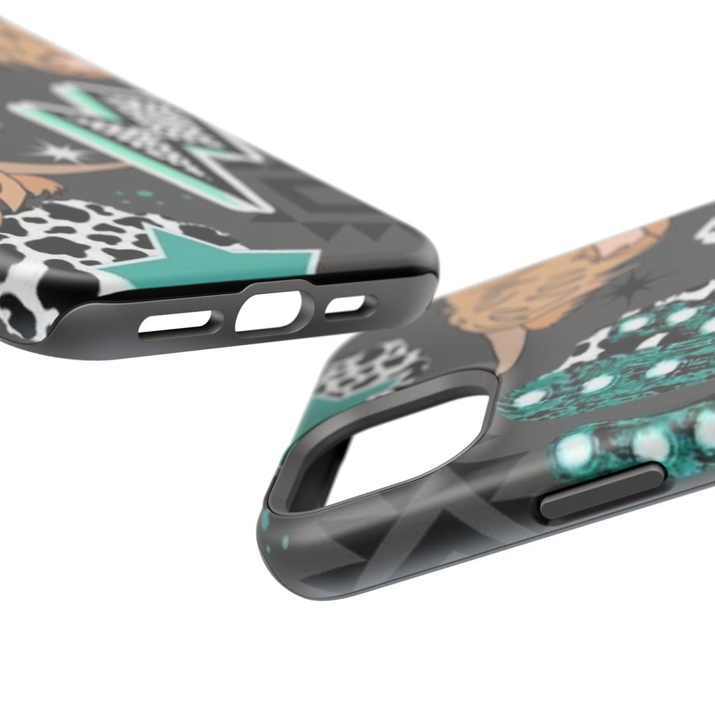 Teal Pop-Art Pattern Phone Case — Impact-Resistant iPhone Cover with Lightning & Leopard Graphics