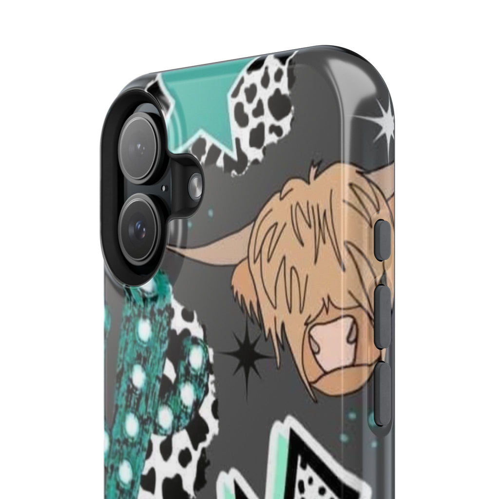 Teal Pop-Art Pattern Phone Case — Impact-Resistant iPhone Cover with Lightning & Leopard Graphics