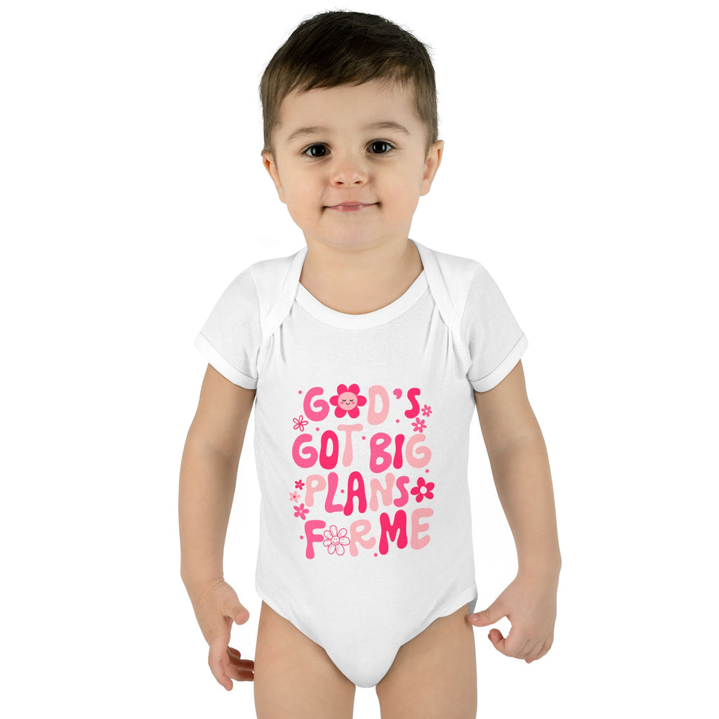 Girls God’s Got Big Plans For Me Infant Bodysuit — Pink Floral Baby Onesie