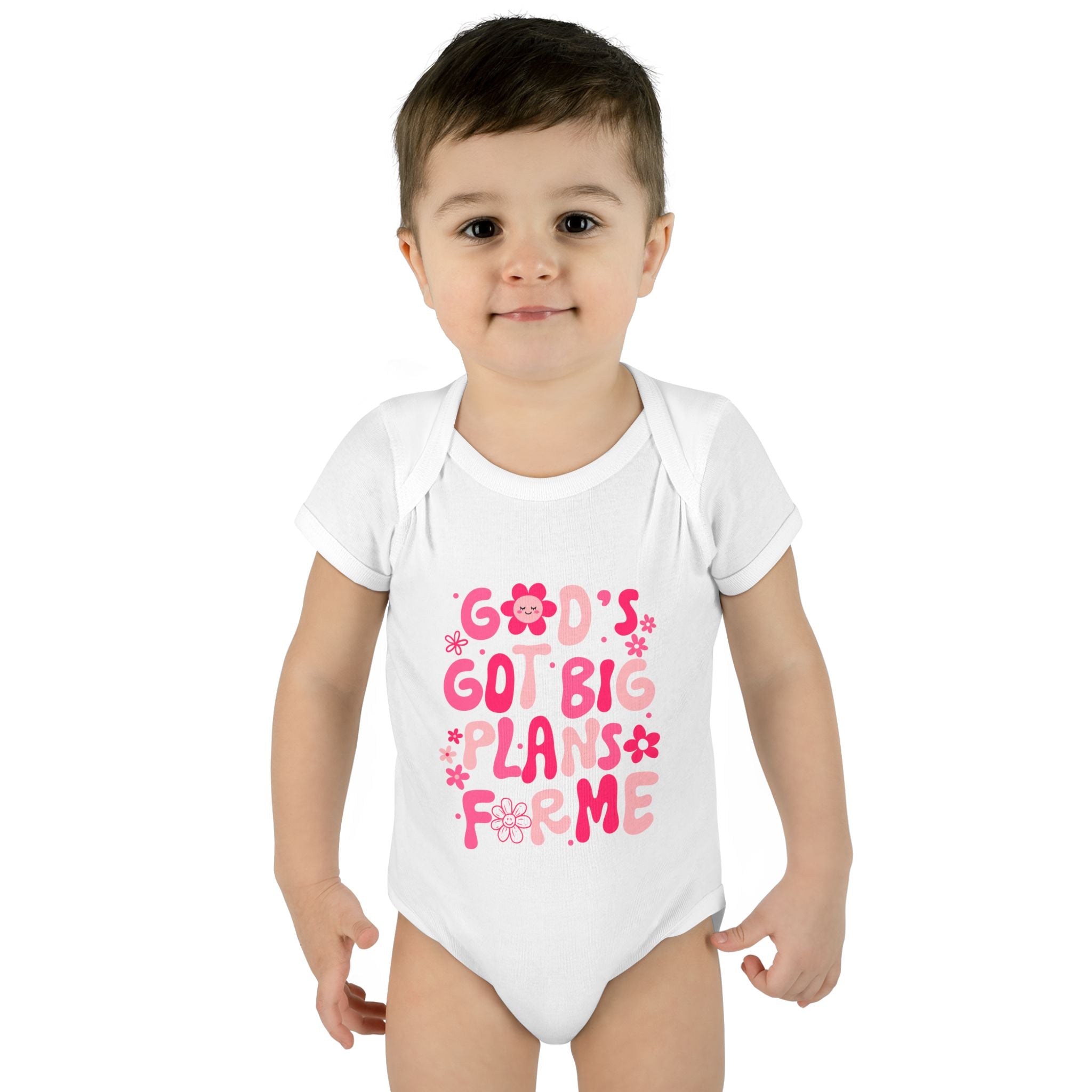 Girls God’s Got Big Plans For Me Infant Bodysuit — Pink Floral Baby Onesie