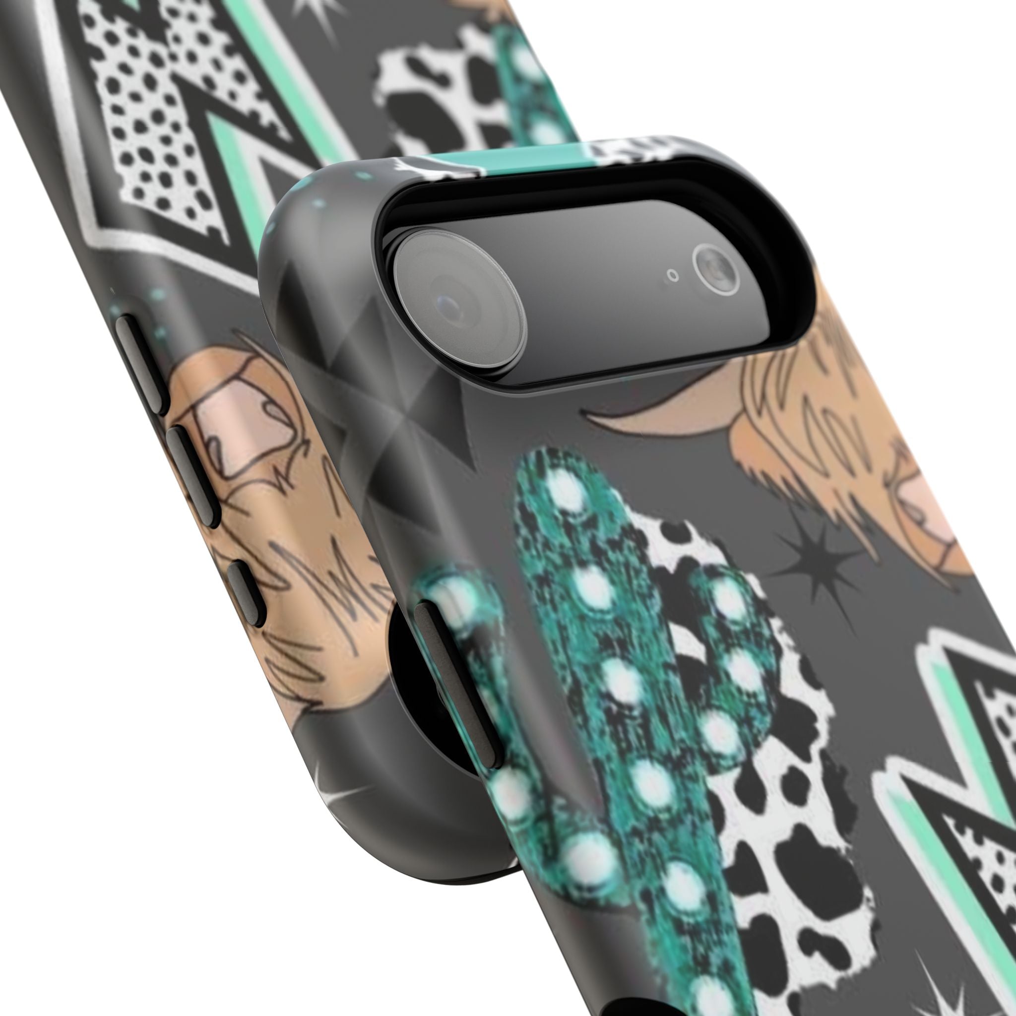 Teal Pop-Art Pattern Phone Case — Impact-Resistant iPhone Cover with Lightning & Leopard Graphics