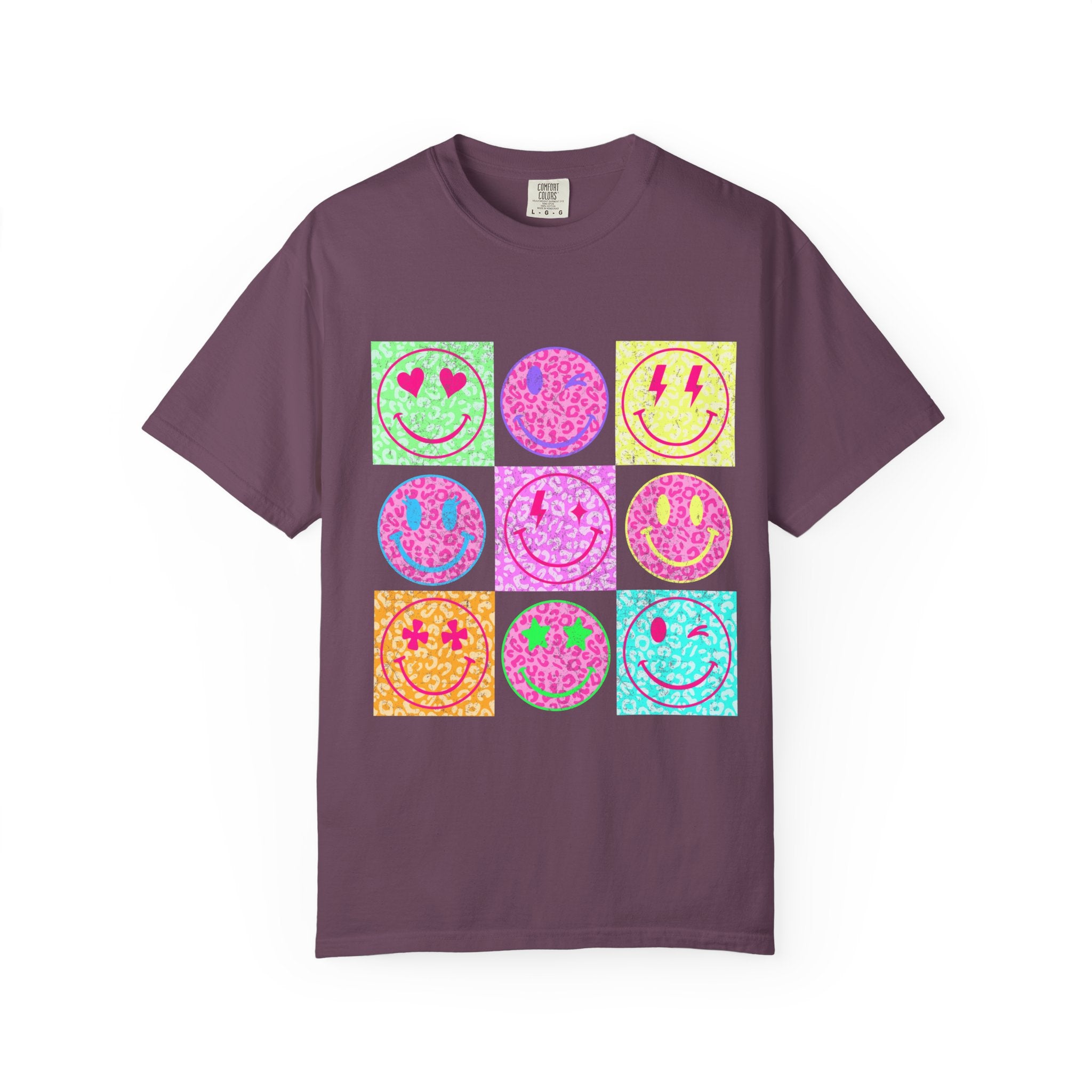 Neon Retro Smiley Grid T-Shirt