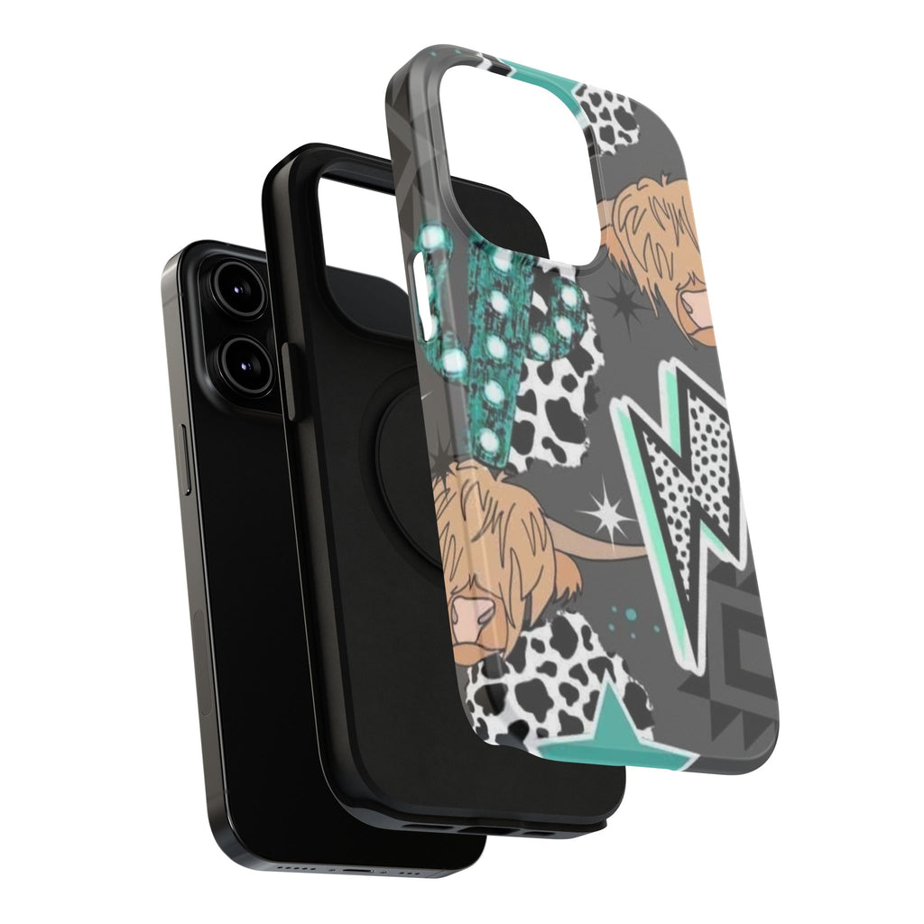 Teal Pop-Art Pattern Phone Case — Impact-Resistant iPhone Cover with Lightning & Leopard Graphics