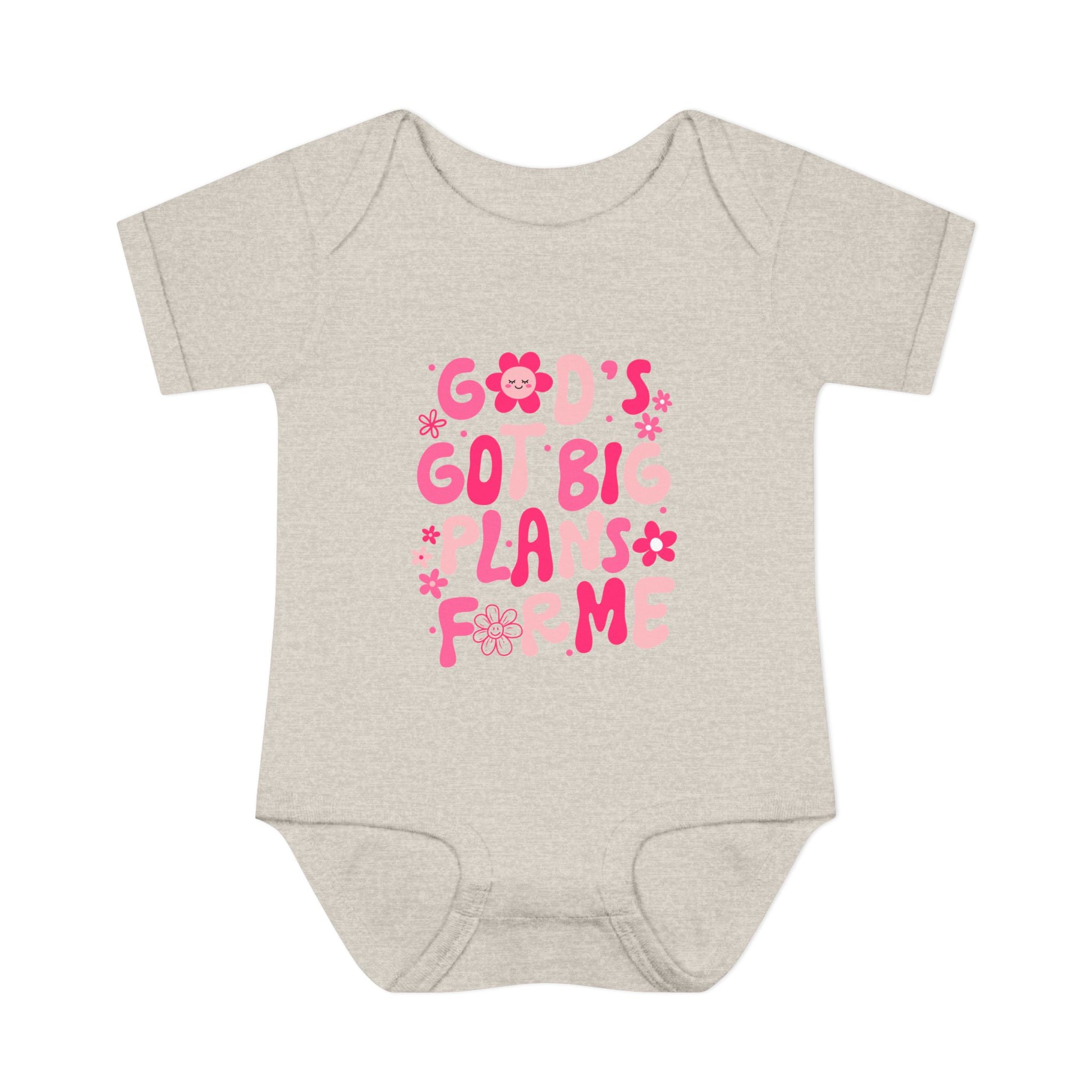 Girls God’s Got Big Plans For Me Infant Bodysuit — Pink Floral Baby Onesie