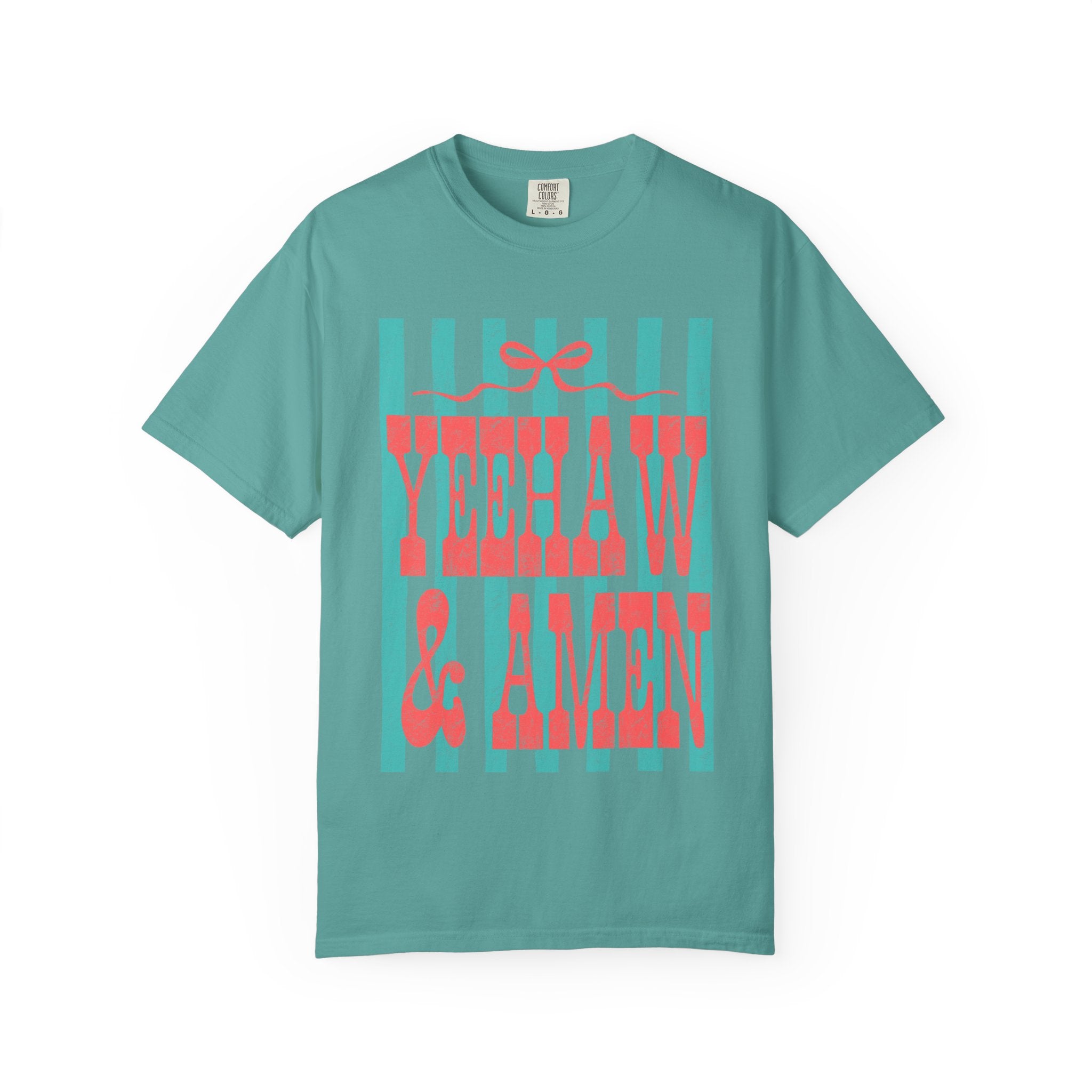 Yeehaw & Amen Graphic T-Shirt — Western Stripes Cowboy Faith Tee