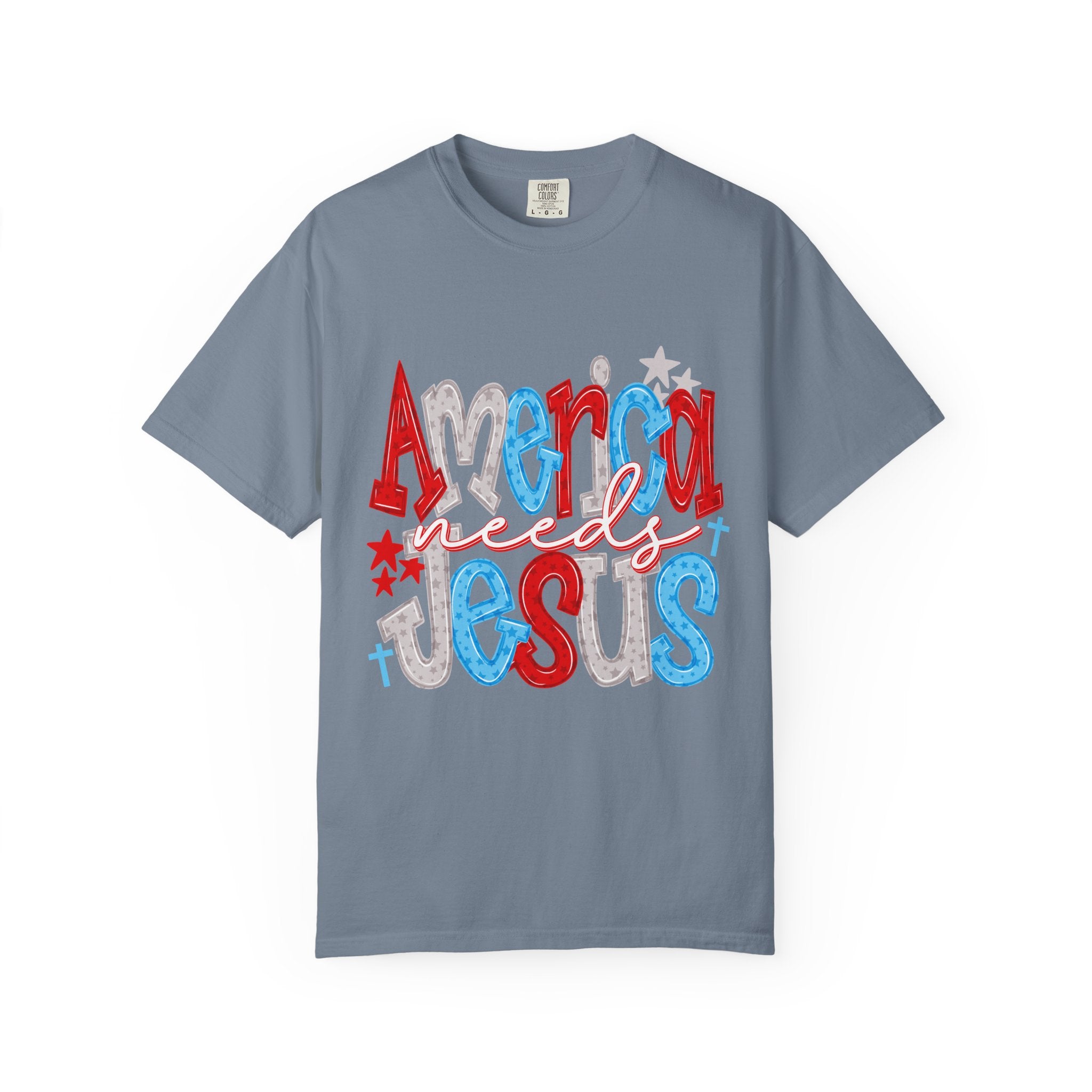 America needs Jesus T-Shirt - Patriotic Red White Blue Faith Tee