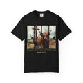 Christian Highland Cow T-Shirt — "Follow the Word, Not the Herd" Faith Tee