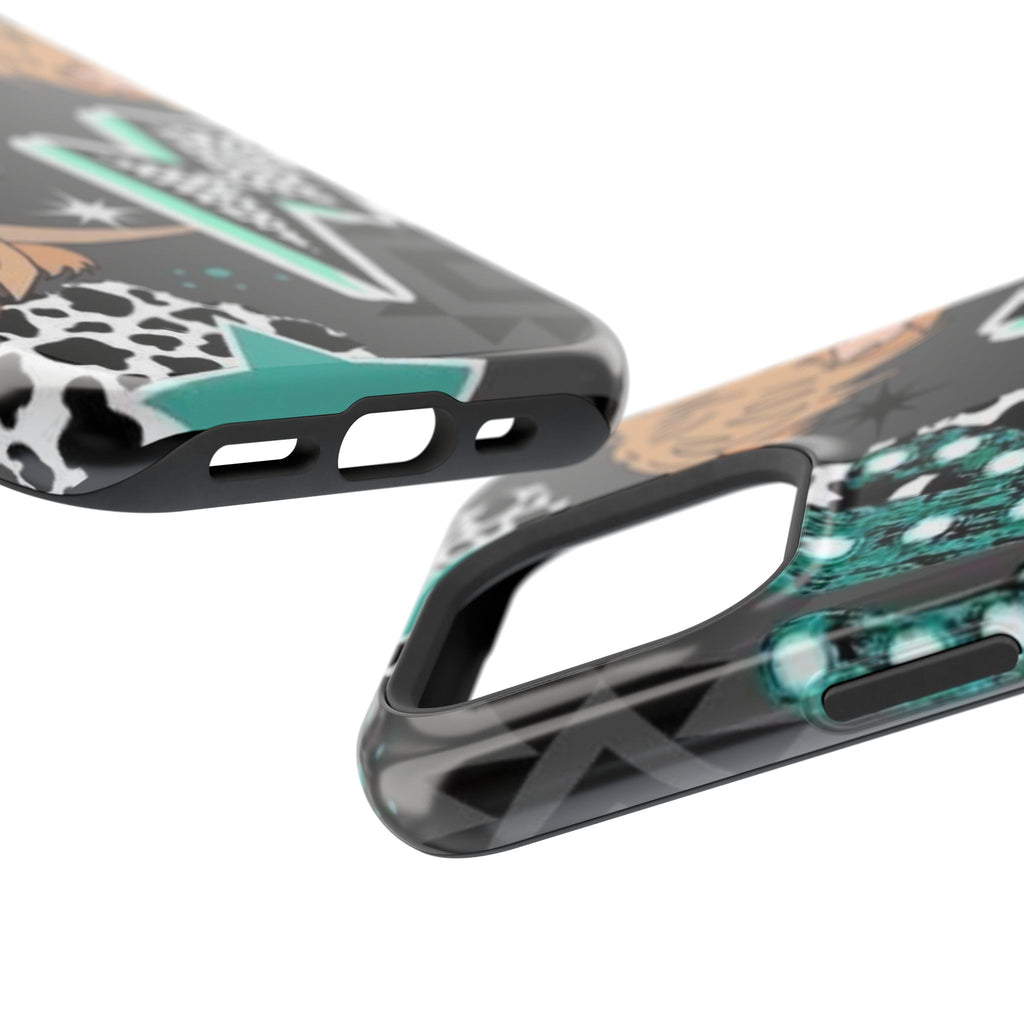 Teal Pop-Art Pattern Phone Case — Impact-Resistant iPhone Cover with Lightning & Leopard Graphics
