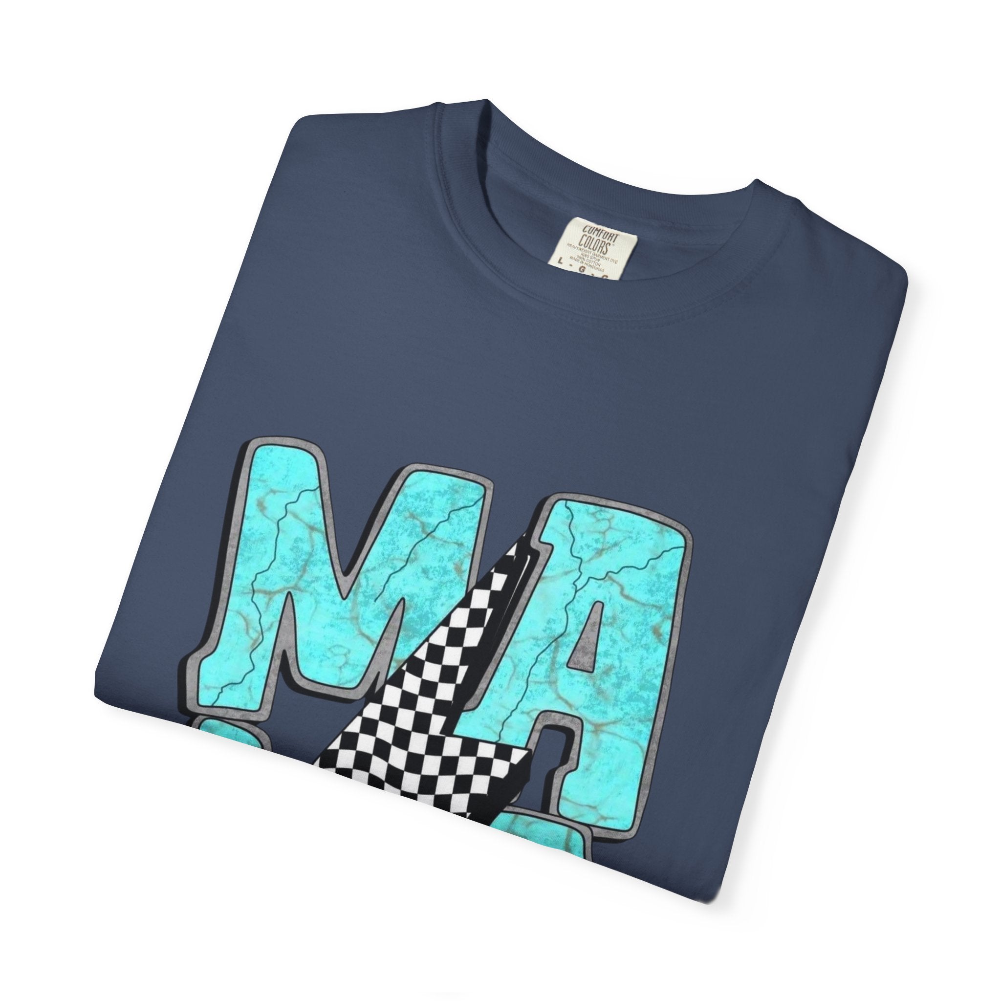 MAMA lightning bolt graphic T-shirt | turquoise marble letters