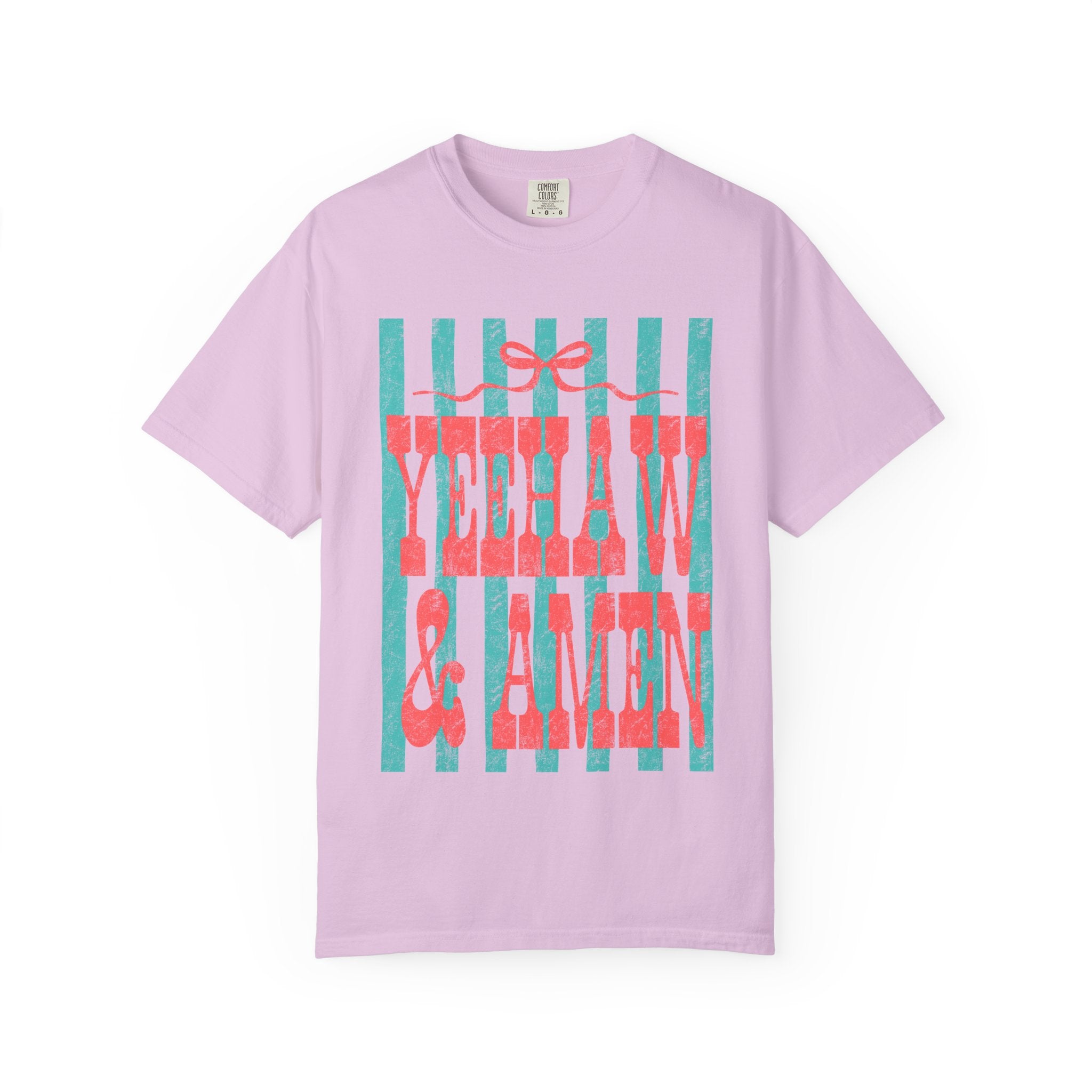 Yeehaw & Amen Graphic T-Shirt — Western Stripes Cowboy Faith Tee