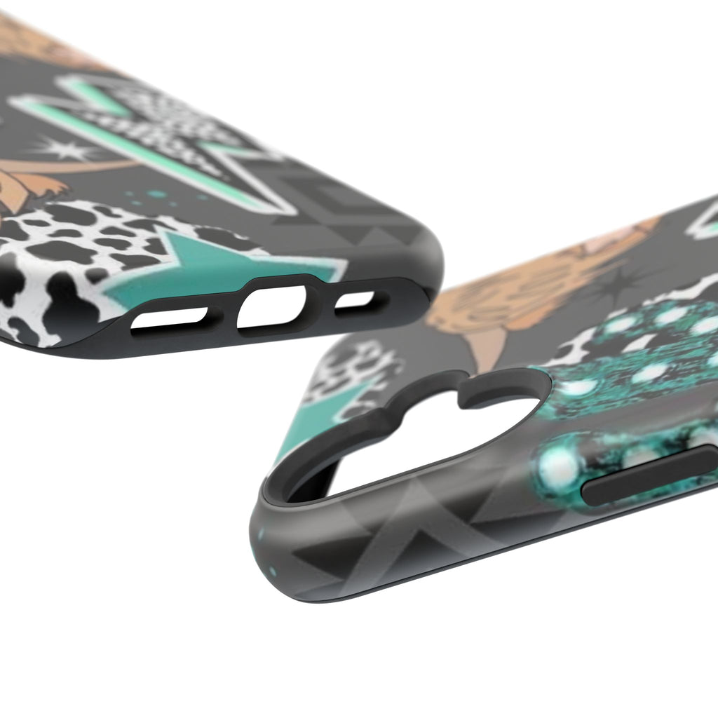 Teal Pop-Art Pattern Phone Case — Impact-Resistant iPhone Cover with Lightning & Leopard Graphics
