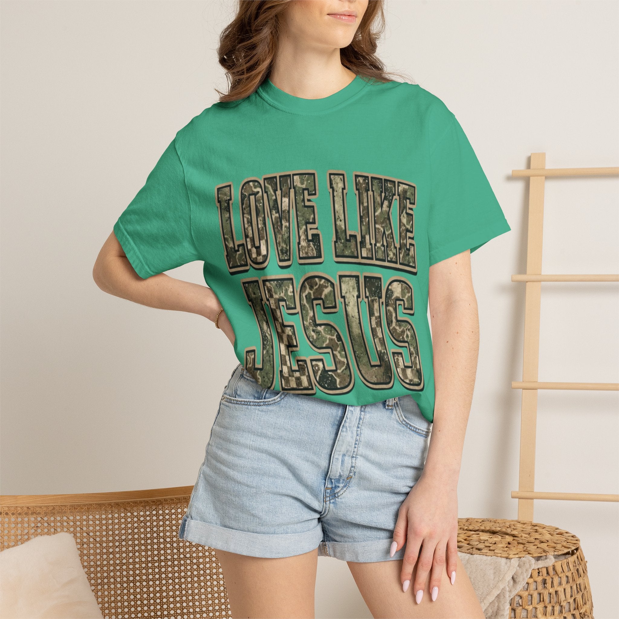 Love Like Jesus camo text T-shirt | Christian faith shirt