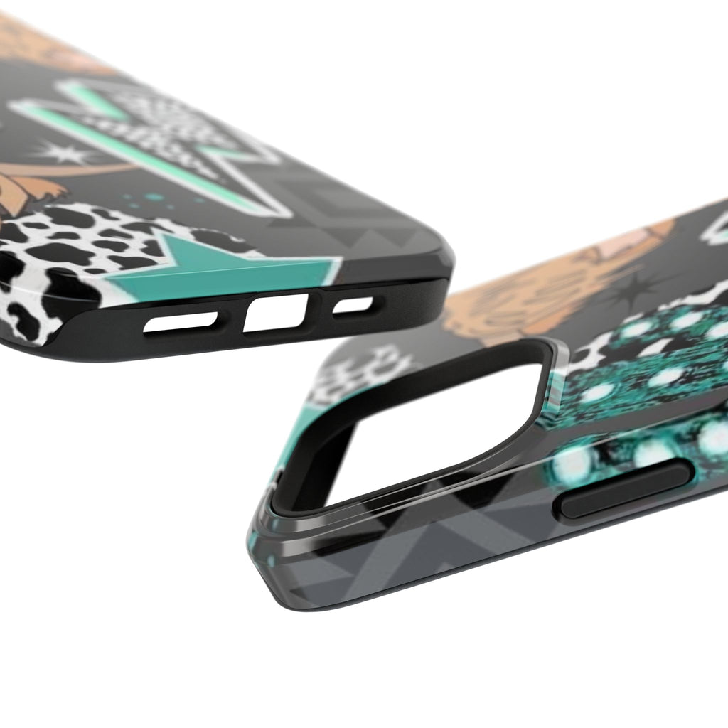 Teal Pop-Art Pattern Phone Case — Impact-Resistant iPhone Cover with Lightning & Leopard Graphics
