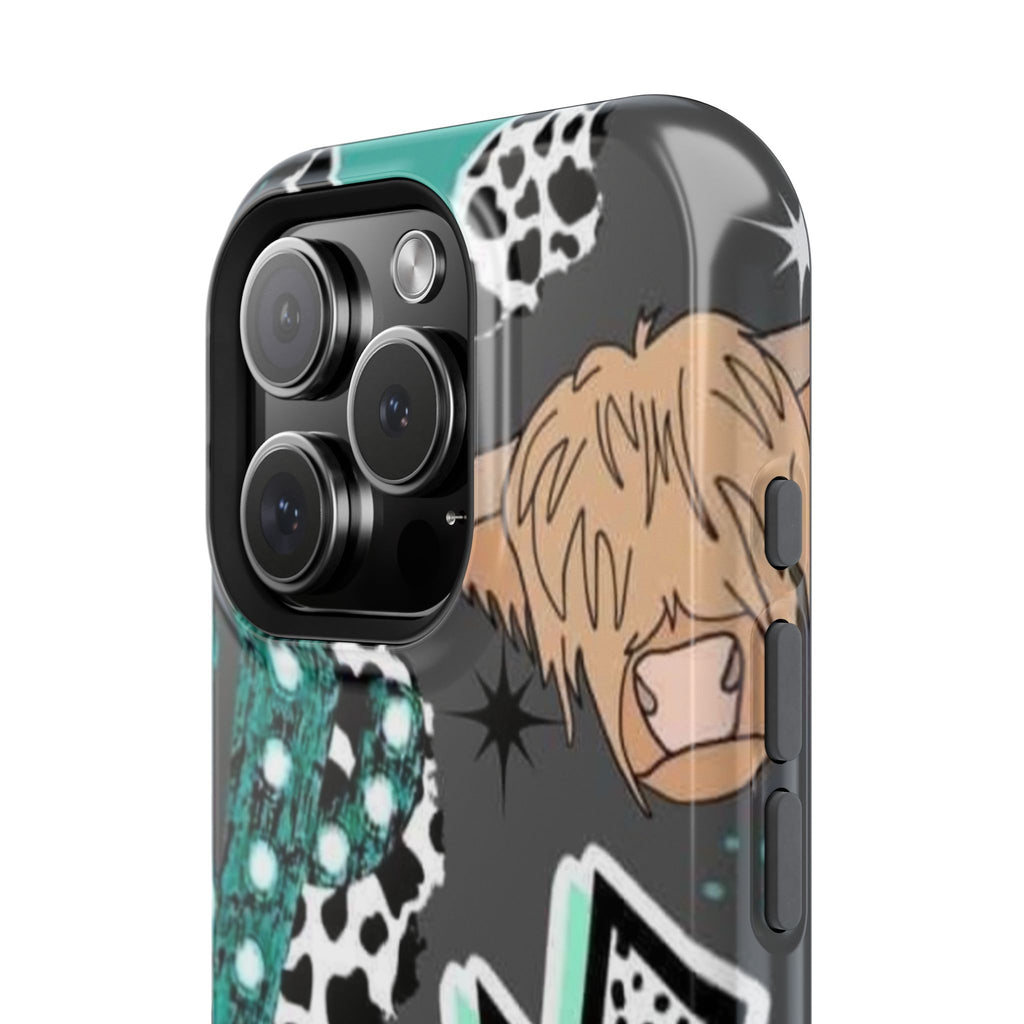 Teal Pop-Art Pattern Phone Case — Impact-Resistant iPhone Cover with Lightning & Leopard Graphics