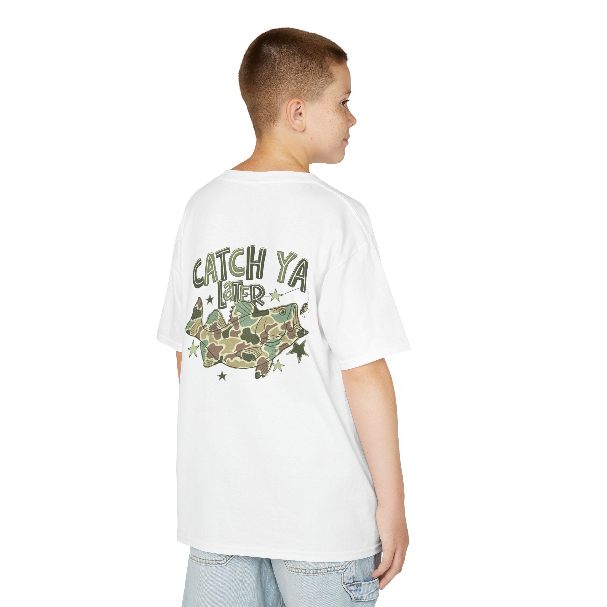 Kids Tee — "Catch Ya Later" Camo Shark Graphic