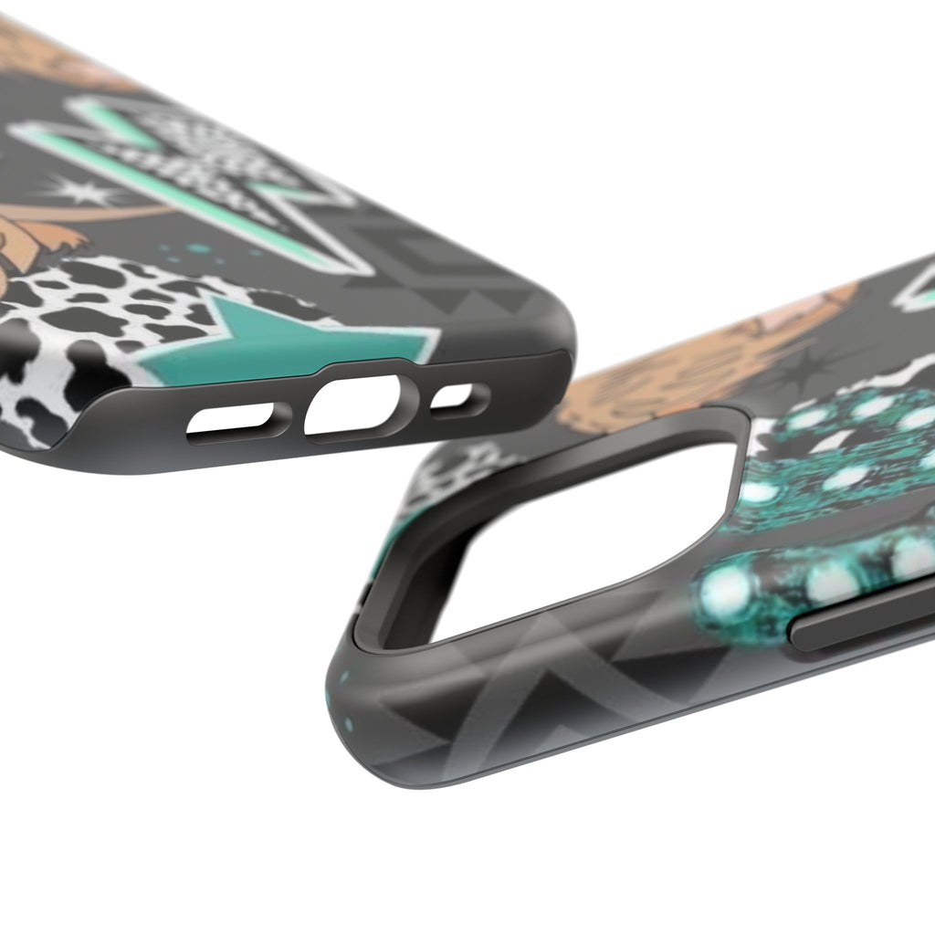 Teal Pop-Art Pattern Phone Case — Impact-Resistant iPhone Cover with Lightning & Leopard Graphics