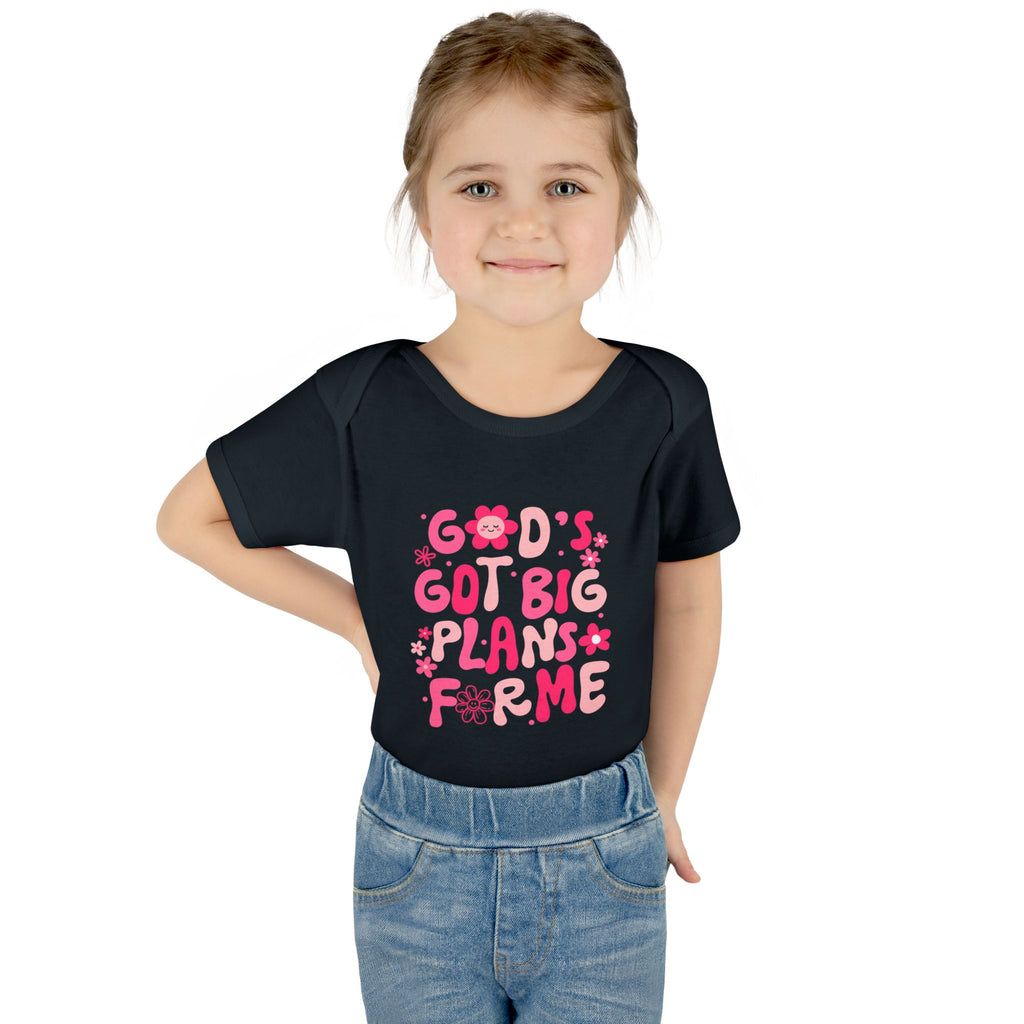 Girls God’s Got Big Plans For Me Infant Bodysuit — Pink Floral Baby Onesie