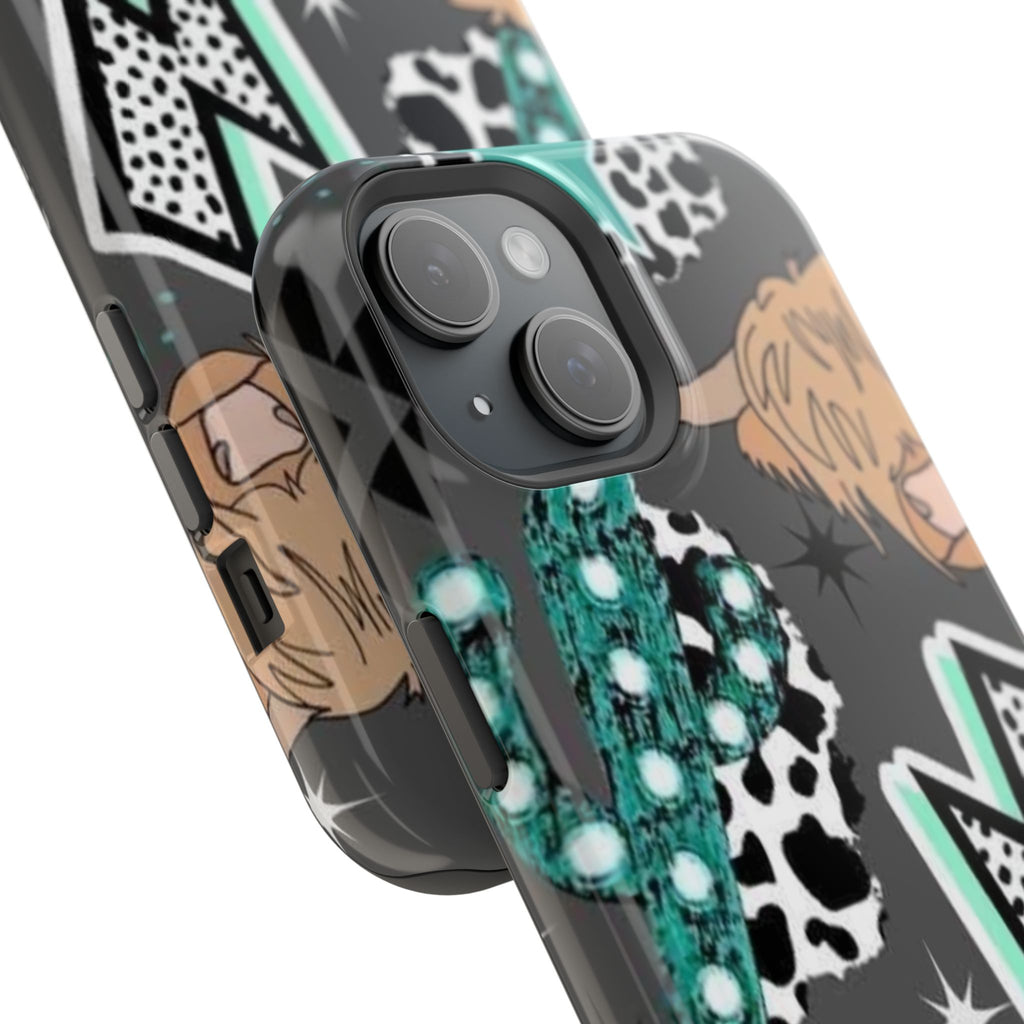 Teal Pop-Art Pattern Phone Case — Impact-Resistant iPhone Cover with Lightning & Leopard Graphics