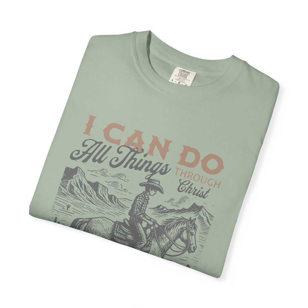 Faith Cowboy T-Shirt — "I Can Do All Things" Philippians 4:13 Christian Tee
