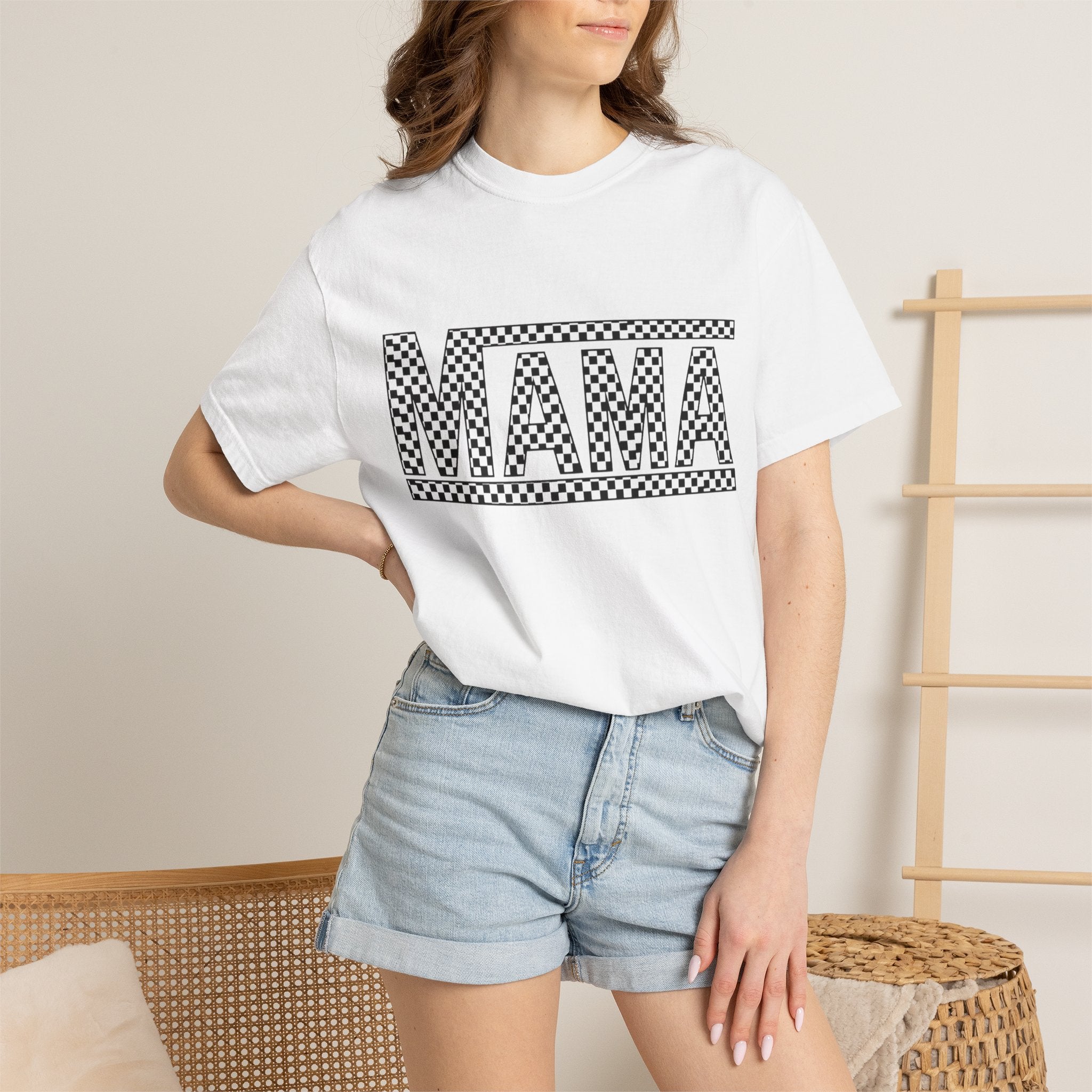 Checkered MAMA Logo T-shirt | Mama Typography Tee