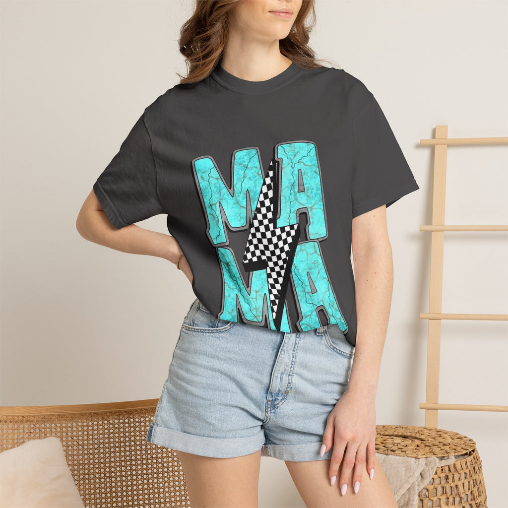 MAMA lightning bolt graphic T-shirt | turquoise marble letters