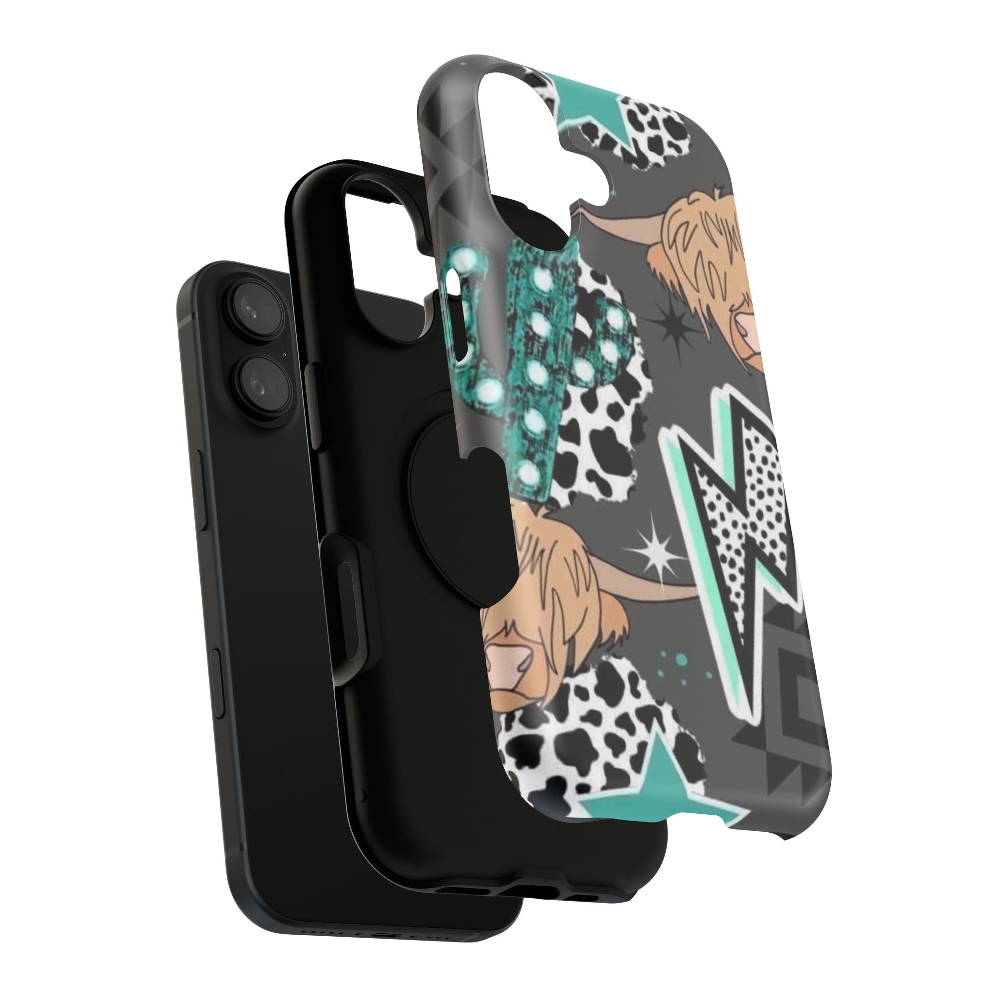 Teal Pop-Art Pattern Phone Case — Impact-Resistant iPhone Cover with Lightning & Leopard Graphics