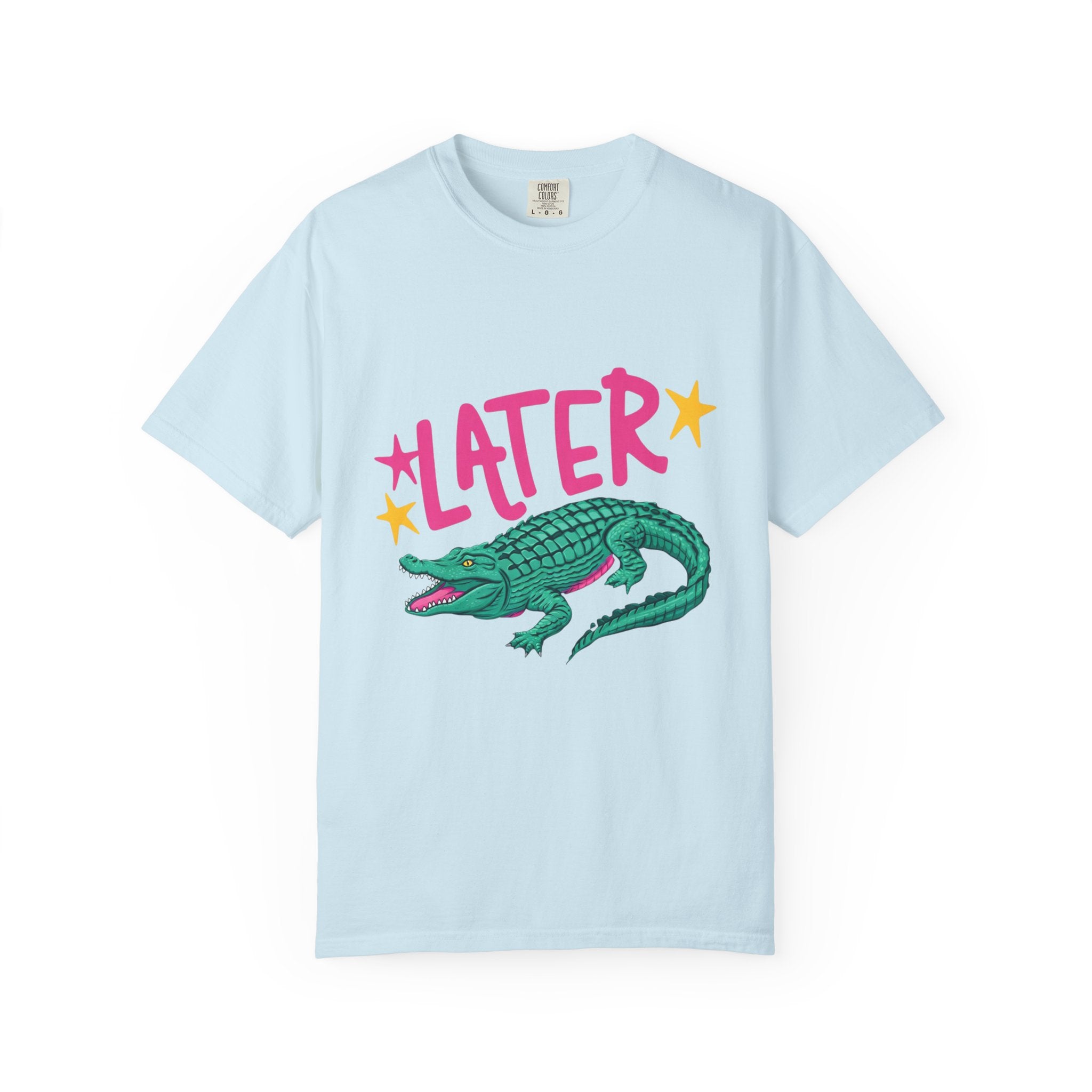Later/After While Alligator T-Shirt — Retro Pink & Teal Graphic Tee