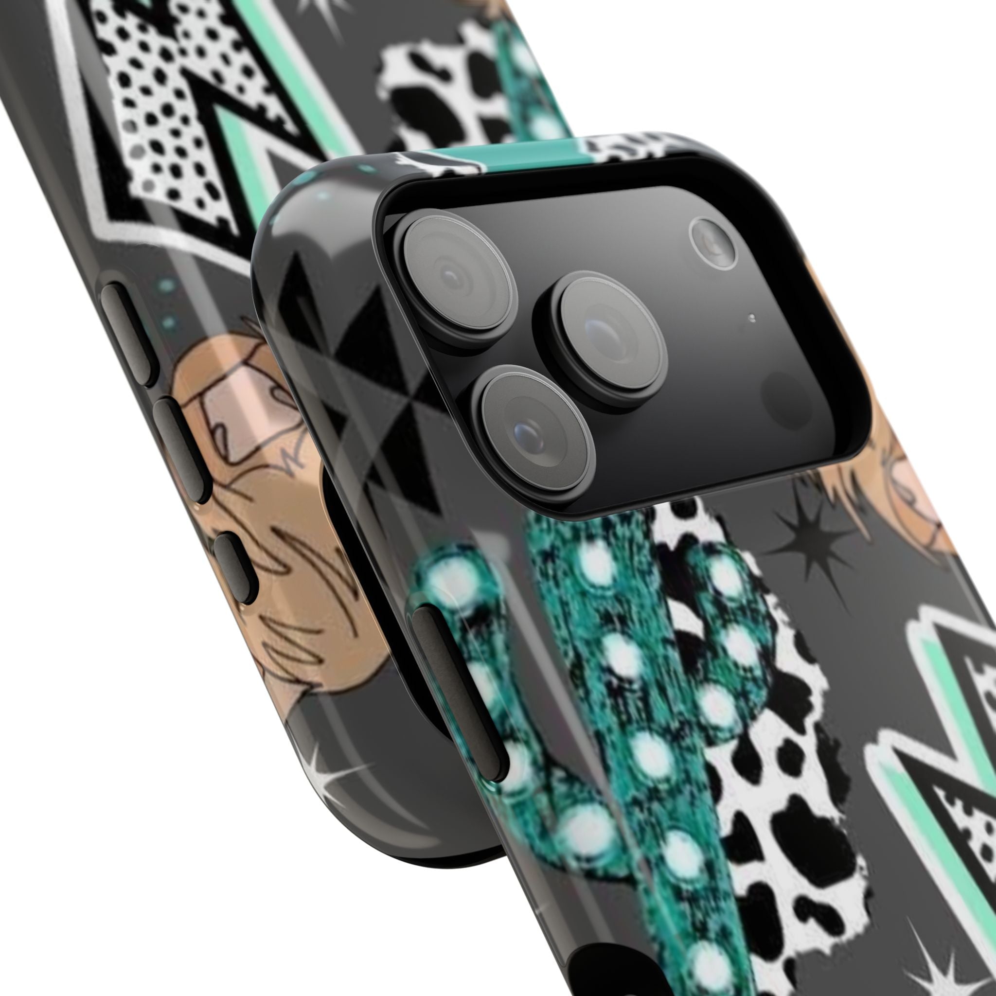 Teal Pop-Art Pattern Phone Case — Impact-Resistant iPhone Cover with Lightning & Leopard Graphics