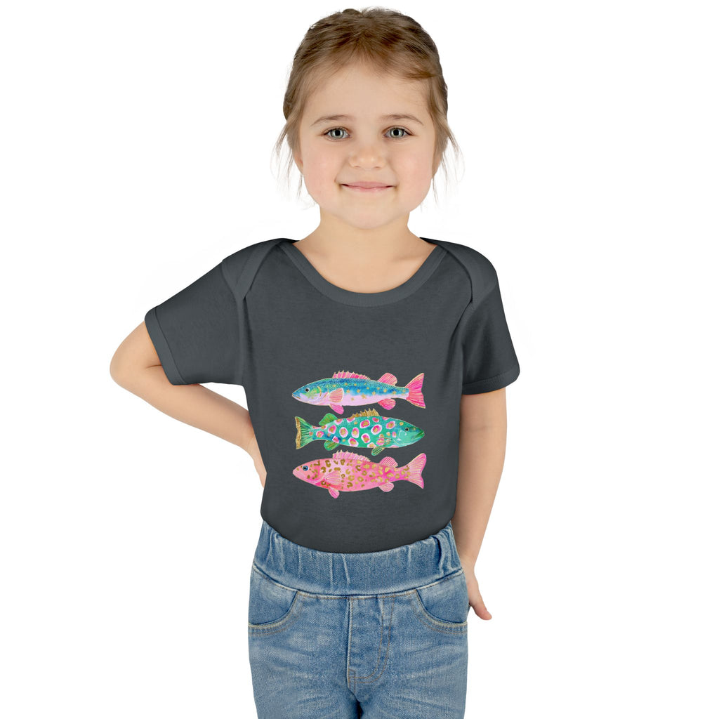 Baby Bodysuit — Colorful Watercolor Fish Onesie for Infants